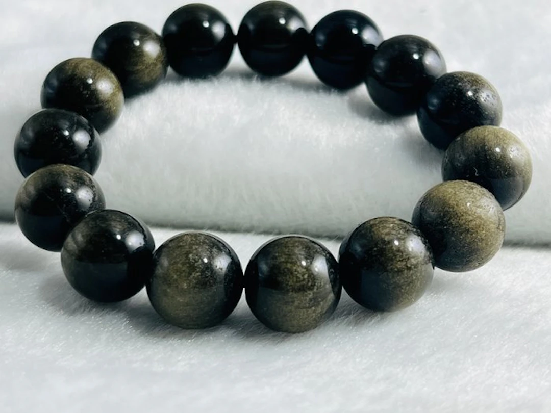 ***NO RESERVE*** Natural Golden Sheen Obsidian Stretch...