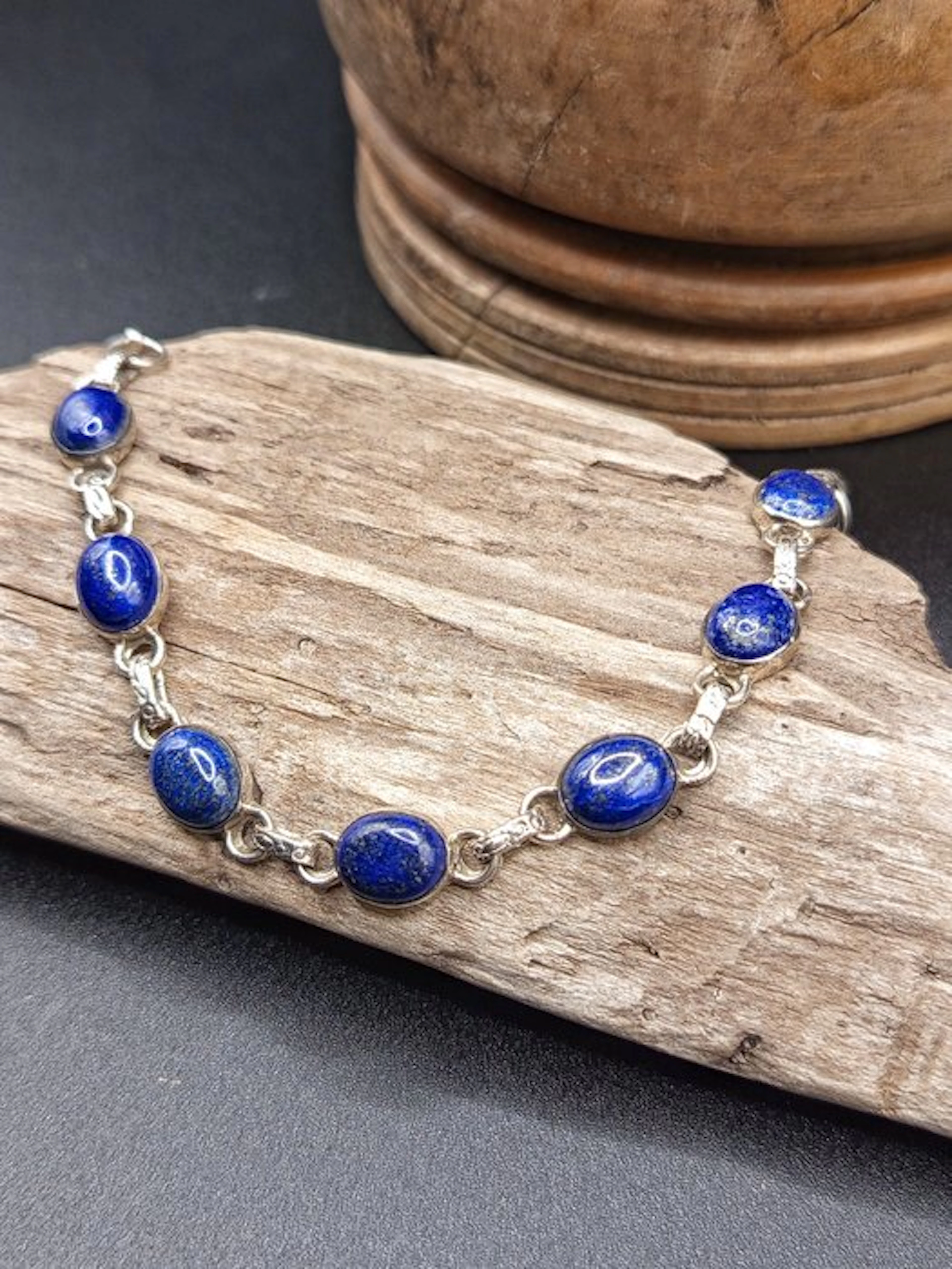 Unique Piece: 925 Silver Bracelet with Lapis Lazuli – Top Quality- 11.5 g - (1)