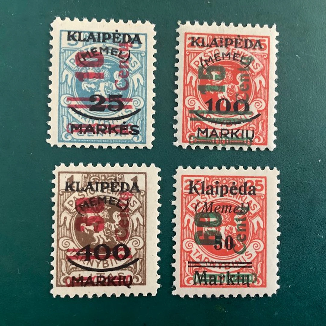 Memel 1923 - Klaipeda: red and green overprint on old overprint