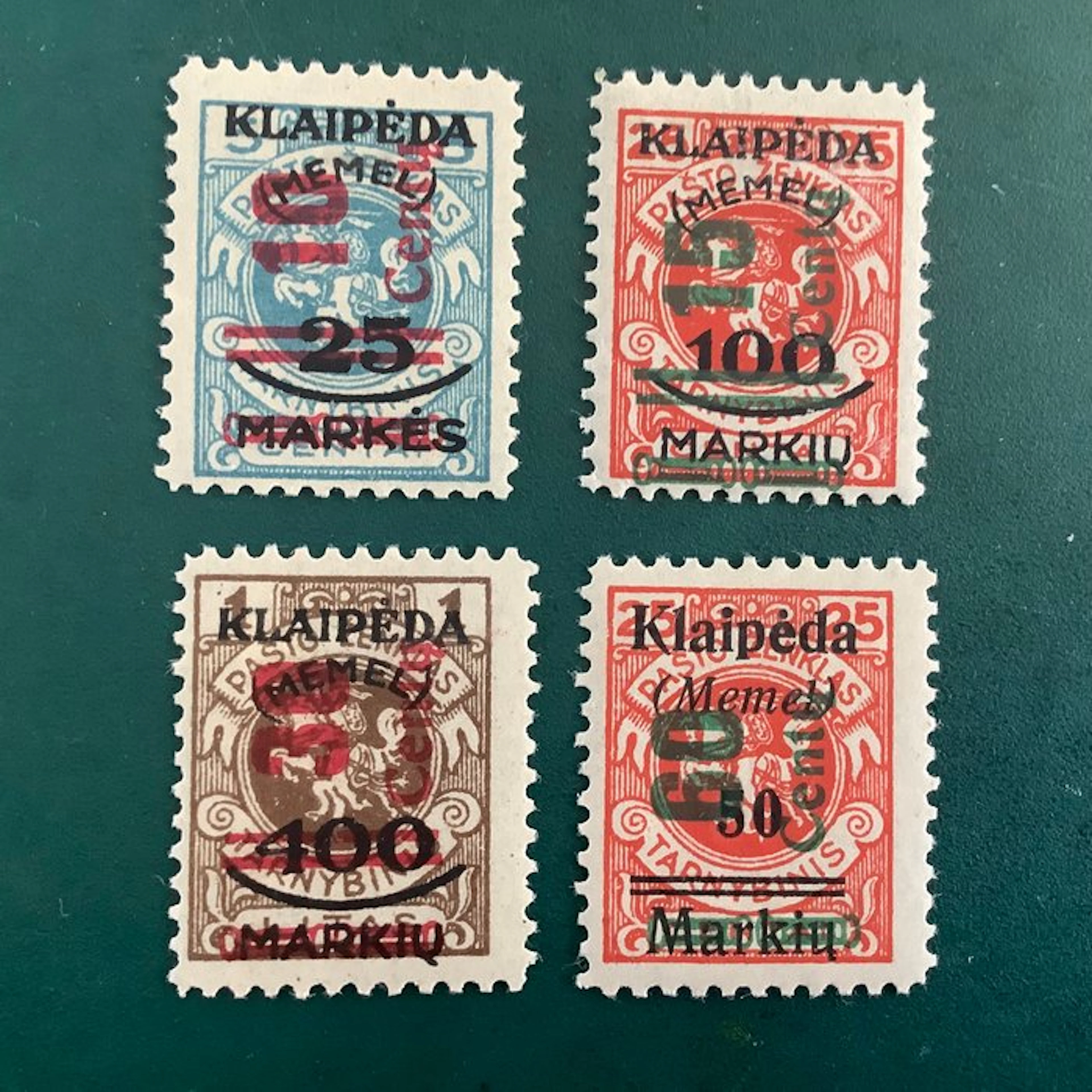 Memel 1923 - Klaipeda: red and green overprint on old overprint