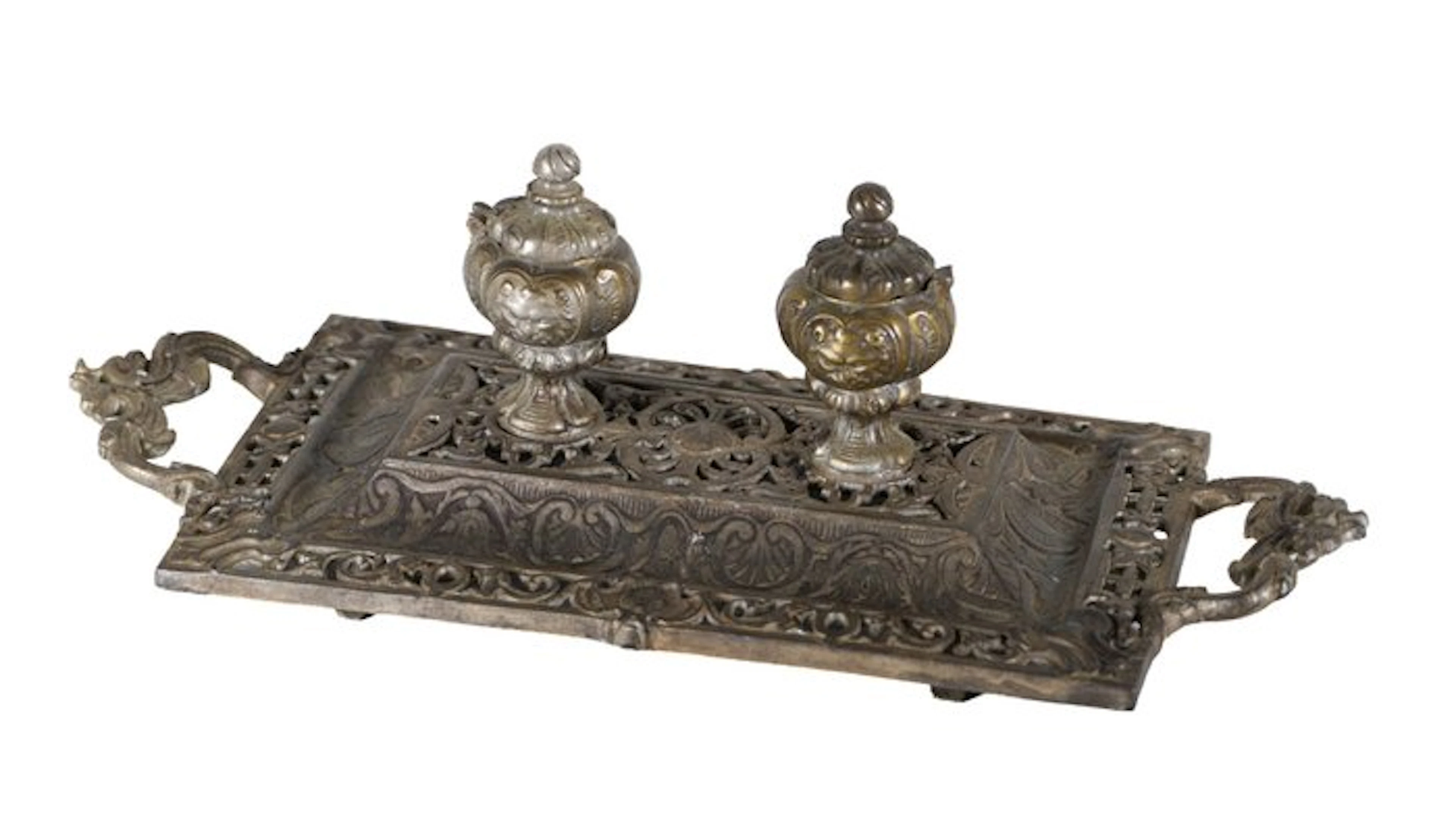 Prachtig antiek neo-Renaissance bronzen/messing inktstel...