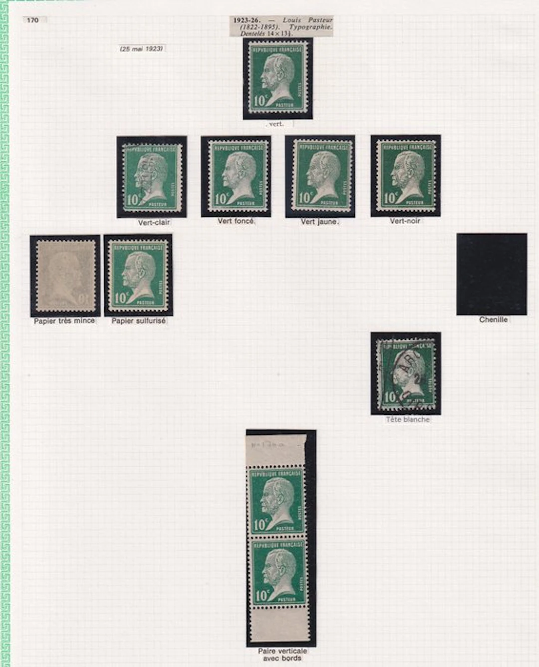 France 1923 - avec variétés; étude sur le type pasteur - Yvert n°170 à 181