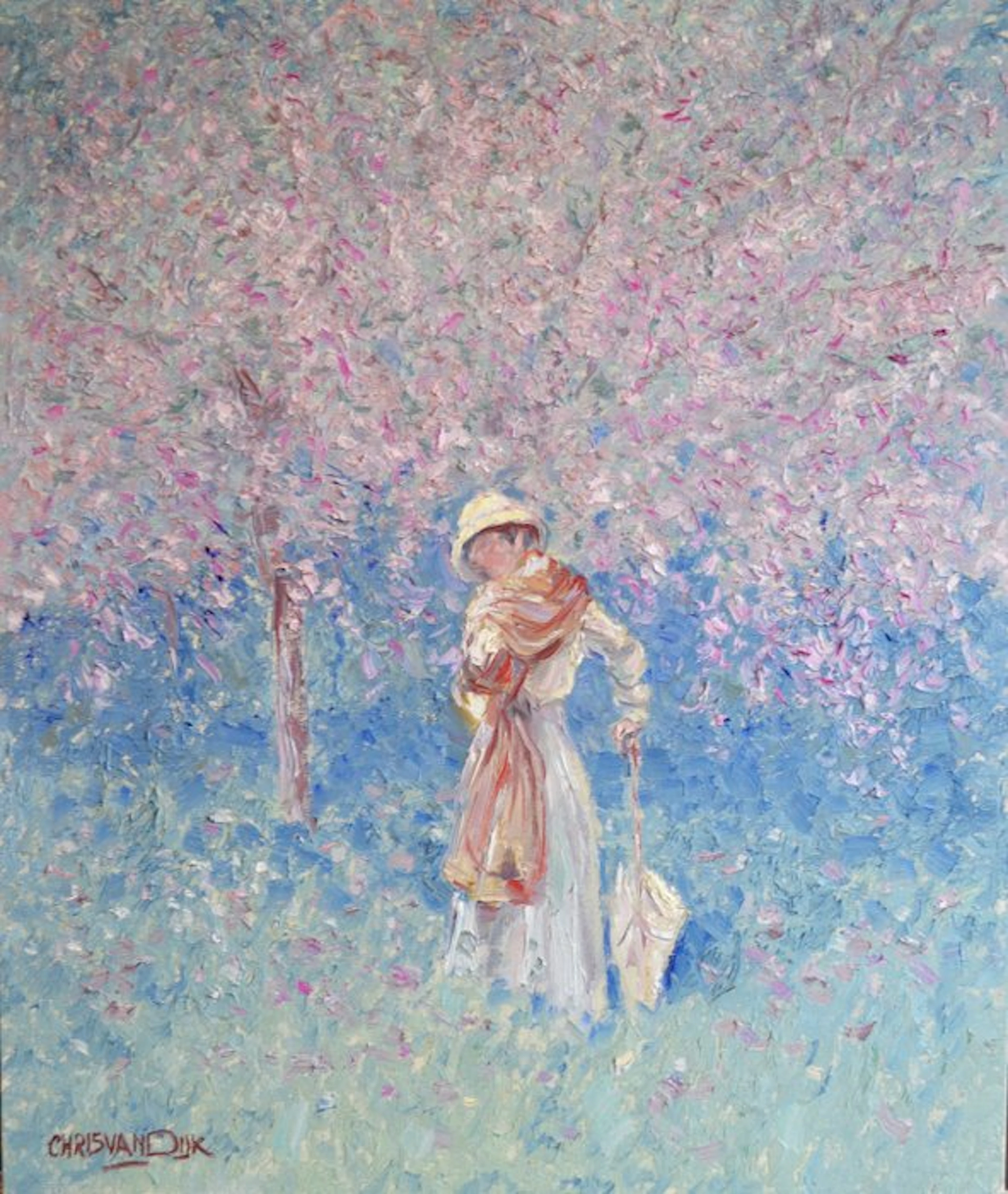 Chris van Dijk (1952) Impressionist - " Fleurs rose "