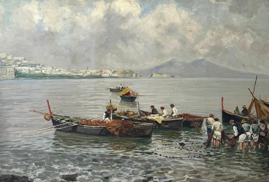Scuola italiana (XIX-XX) - Veduta Napoletana - XL format