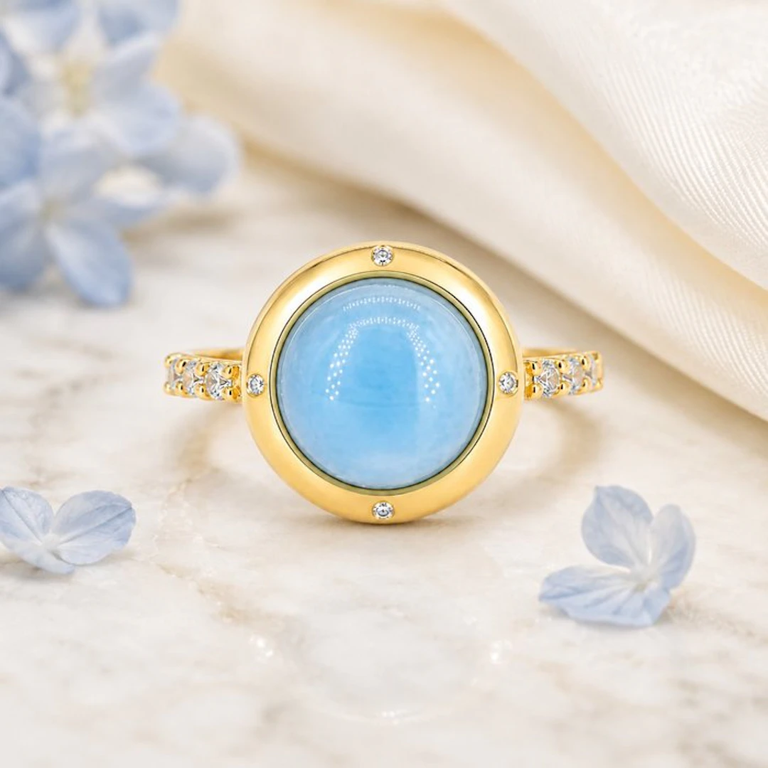 No reserve price - Ring Gold-plated Aquamarine - Diamond - 18K Gold Plated