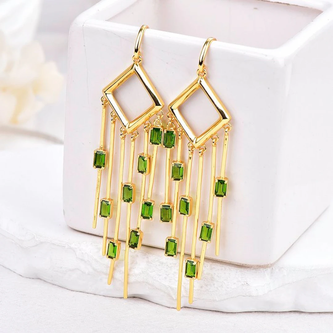 No reserve price - Earrings Silver - Diopside - Certified