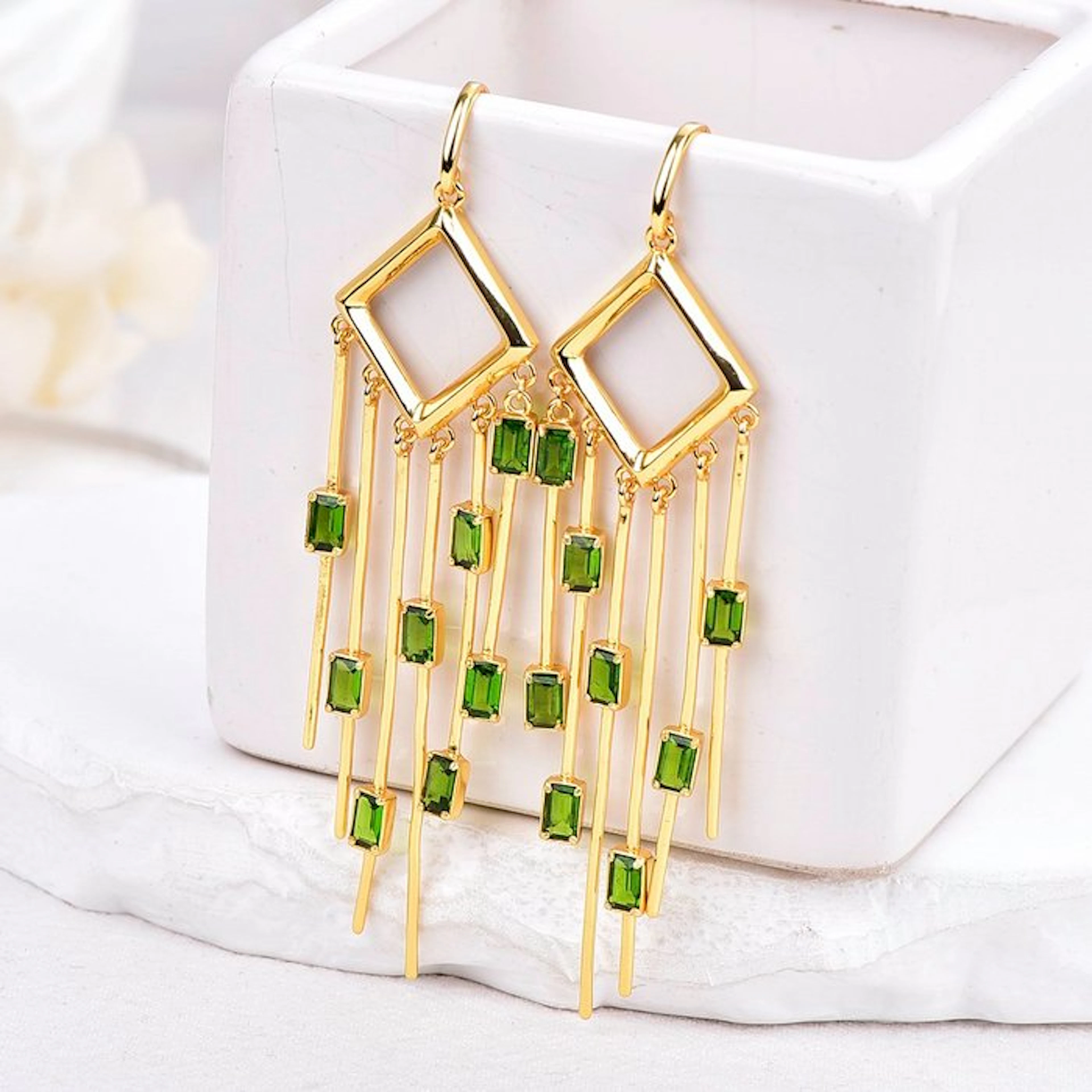 No reserve price - Earrings Silver - Diopside - Certified