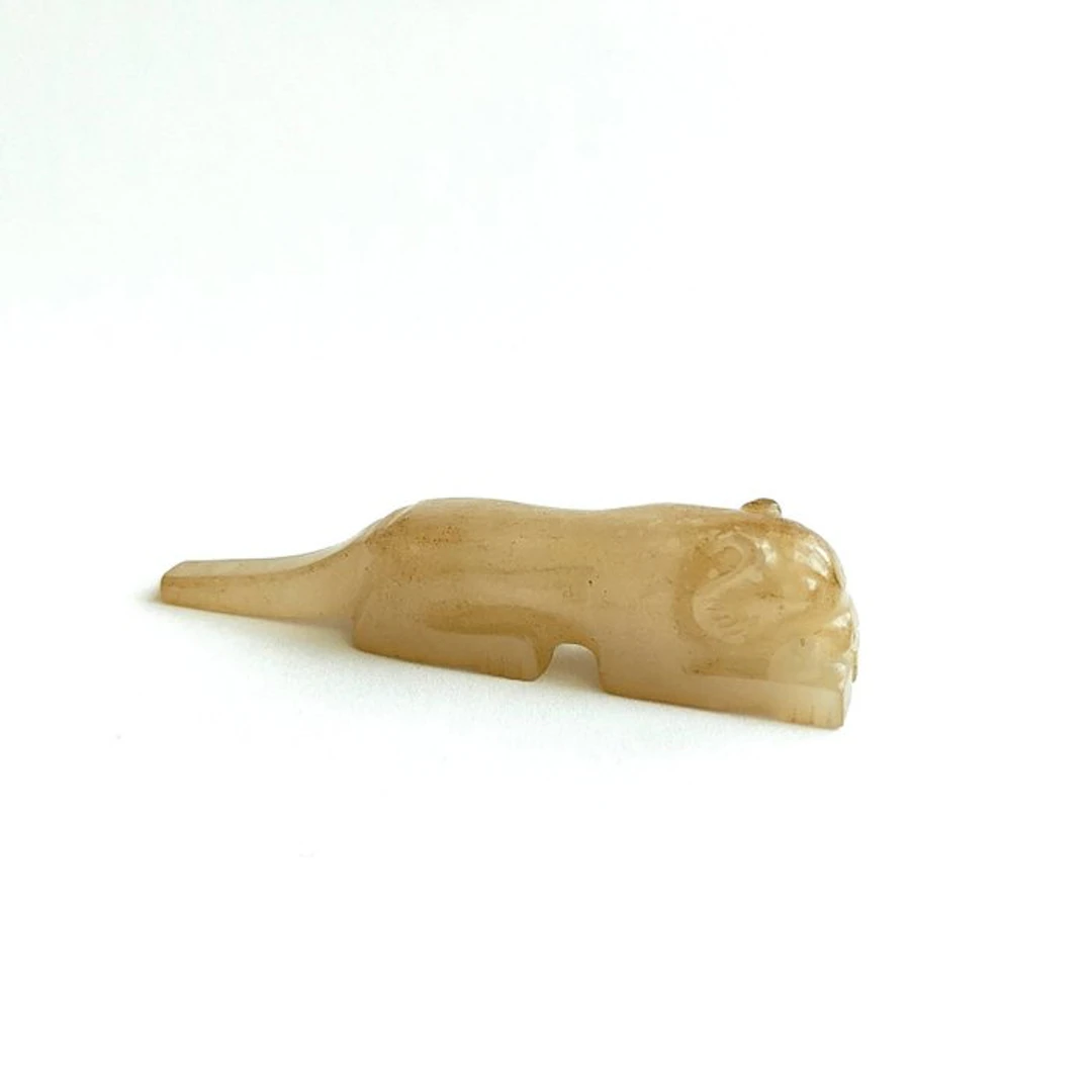 Ancient Chinese Hard Stone Resting Tiger Bead Talisman - 73 mm