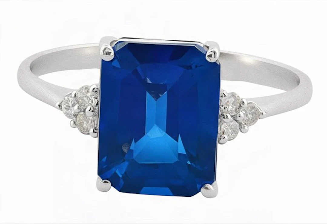 No reserve price - Ring - 14 kt. White gold Sapphire - Diamond