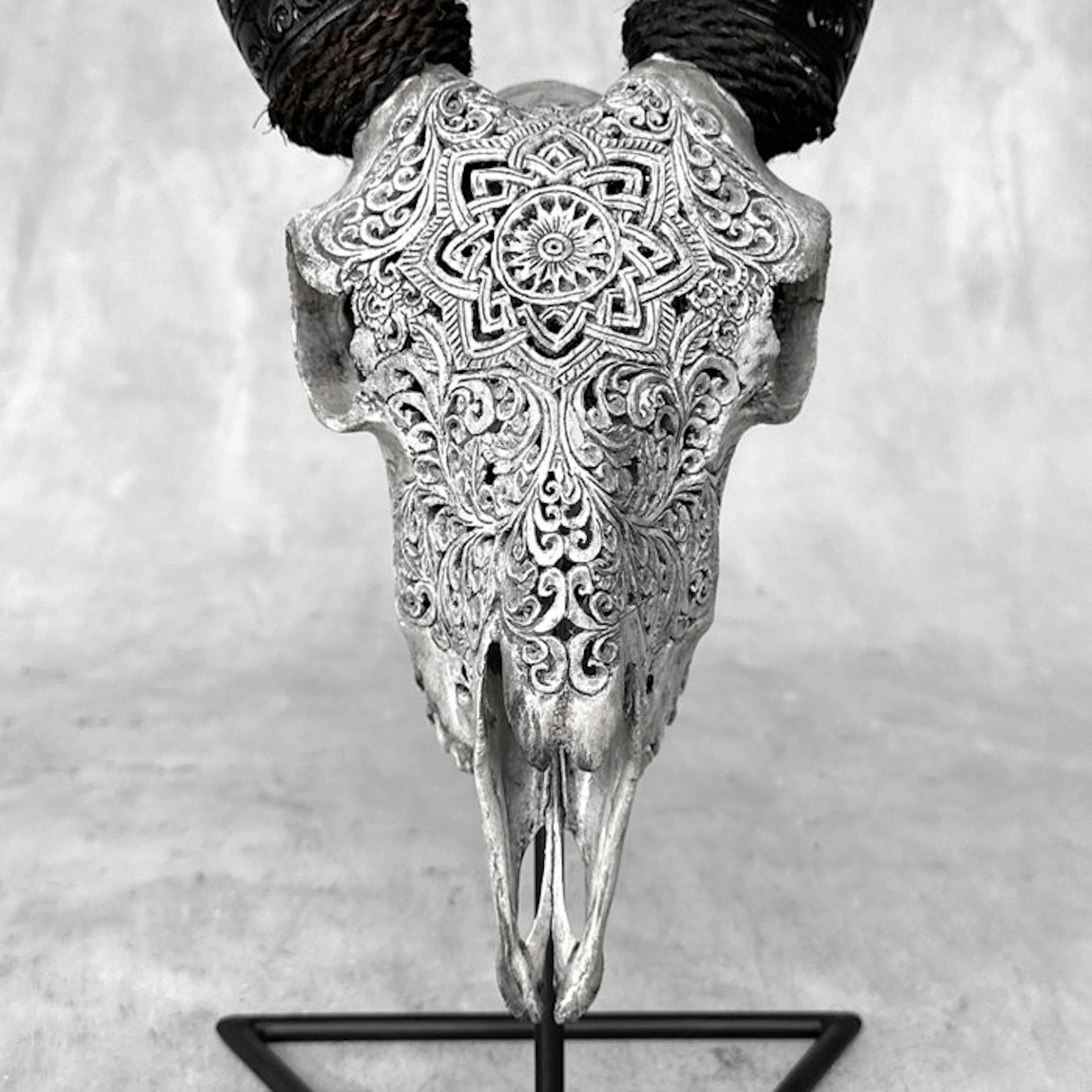 NO RESERVE PRICE - Authentic Hand Carved Grey Goat Skull...