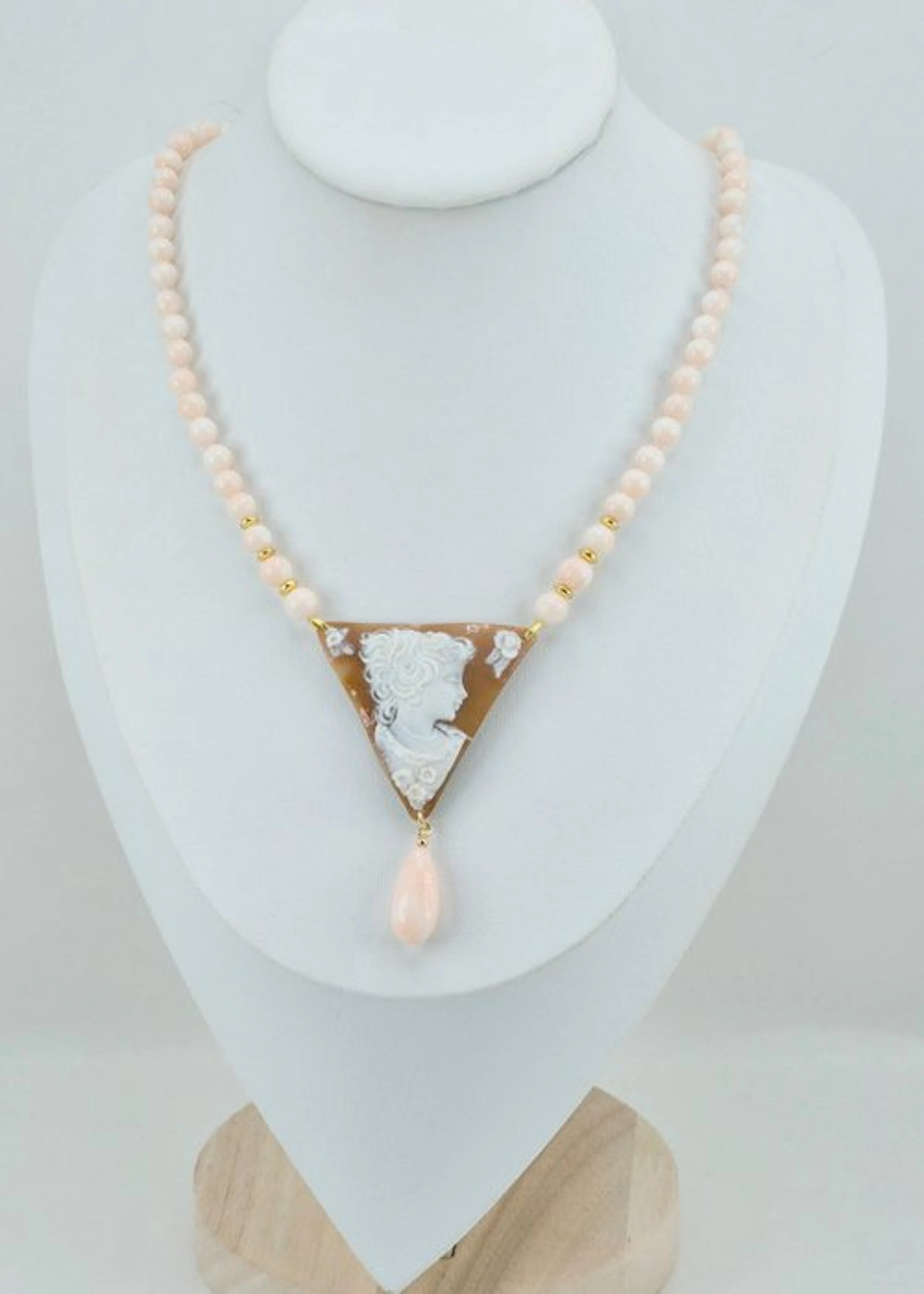 Silver, Gold-plated Necklace - Pink Coral and Cameo