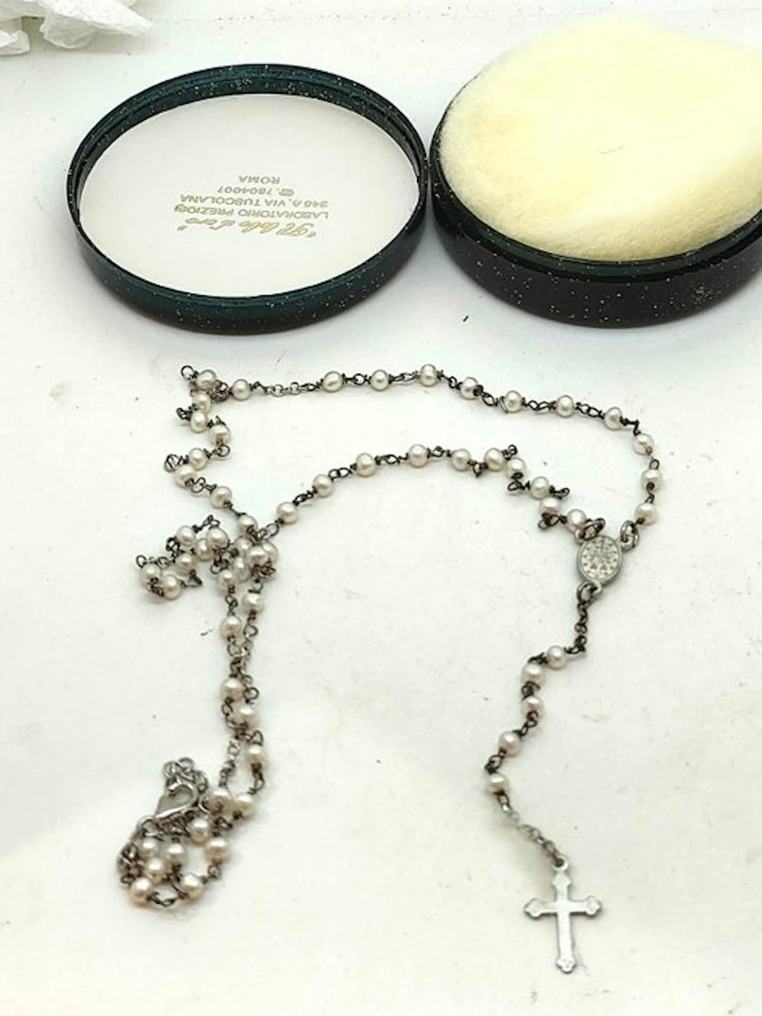 Rosary - A rare small rosary in 925 silver and pearls
