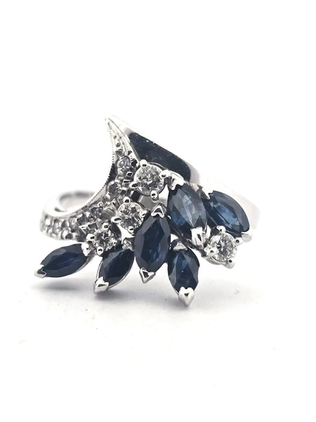 Ring - 18 kt. White gold Diamond (Natural) - Sapphire