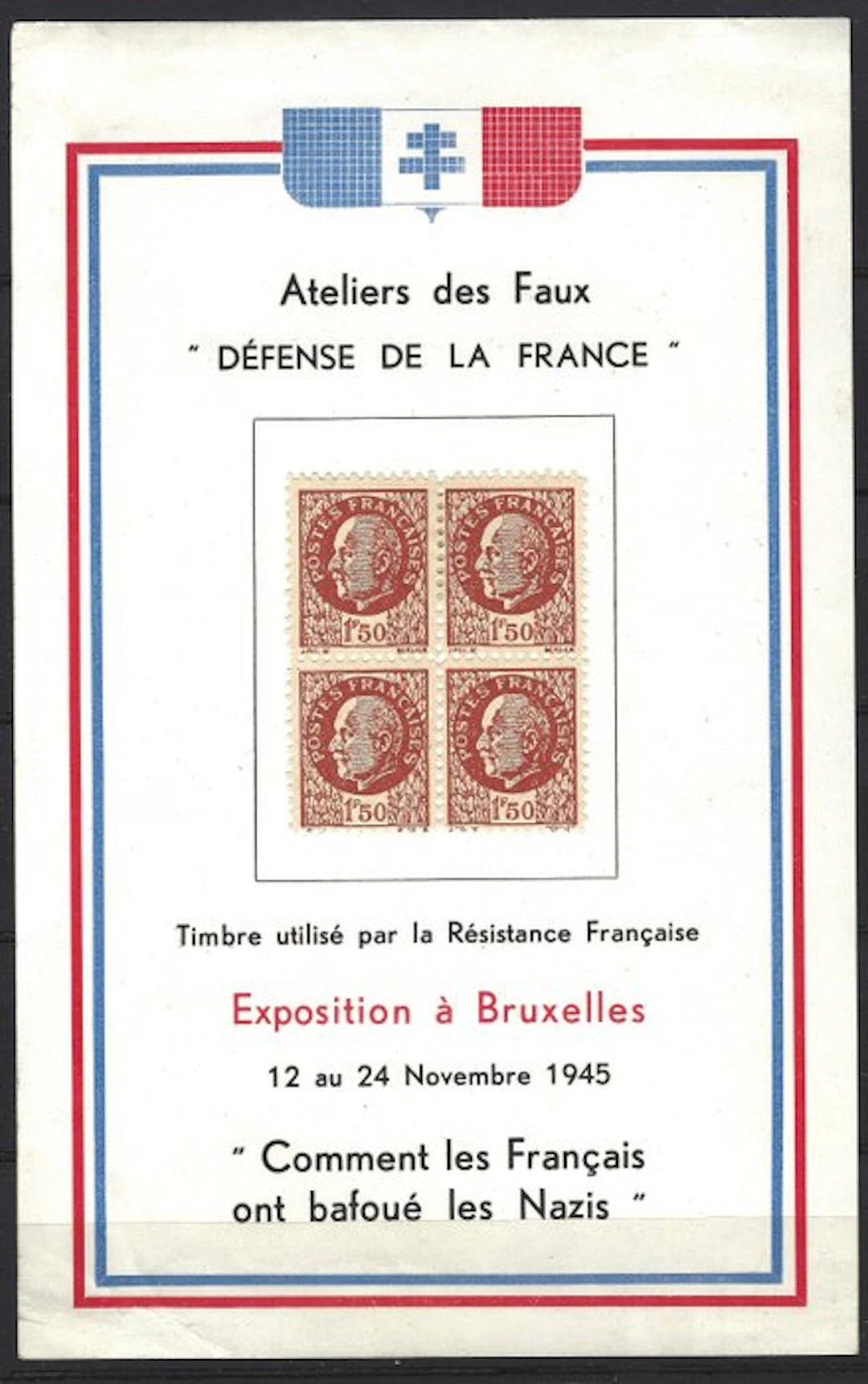 France 1941 - 1F50 fake FFI in a block of four with a...