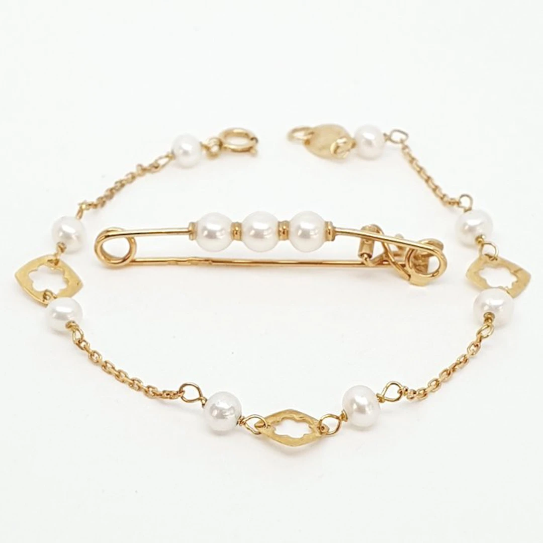 2 piece jewellery set - 18 kt. Yellow gold, White gold - Pearl