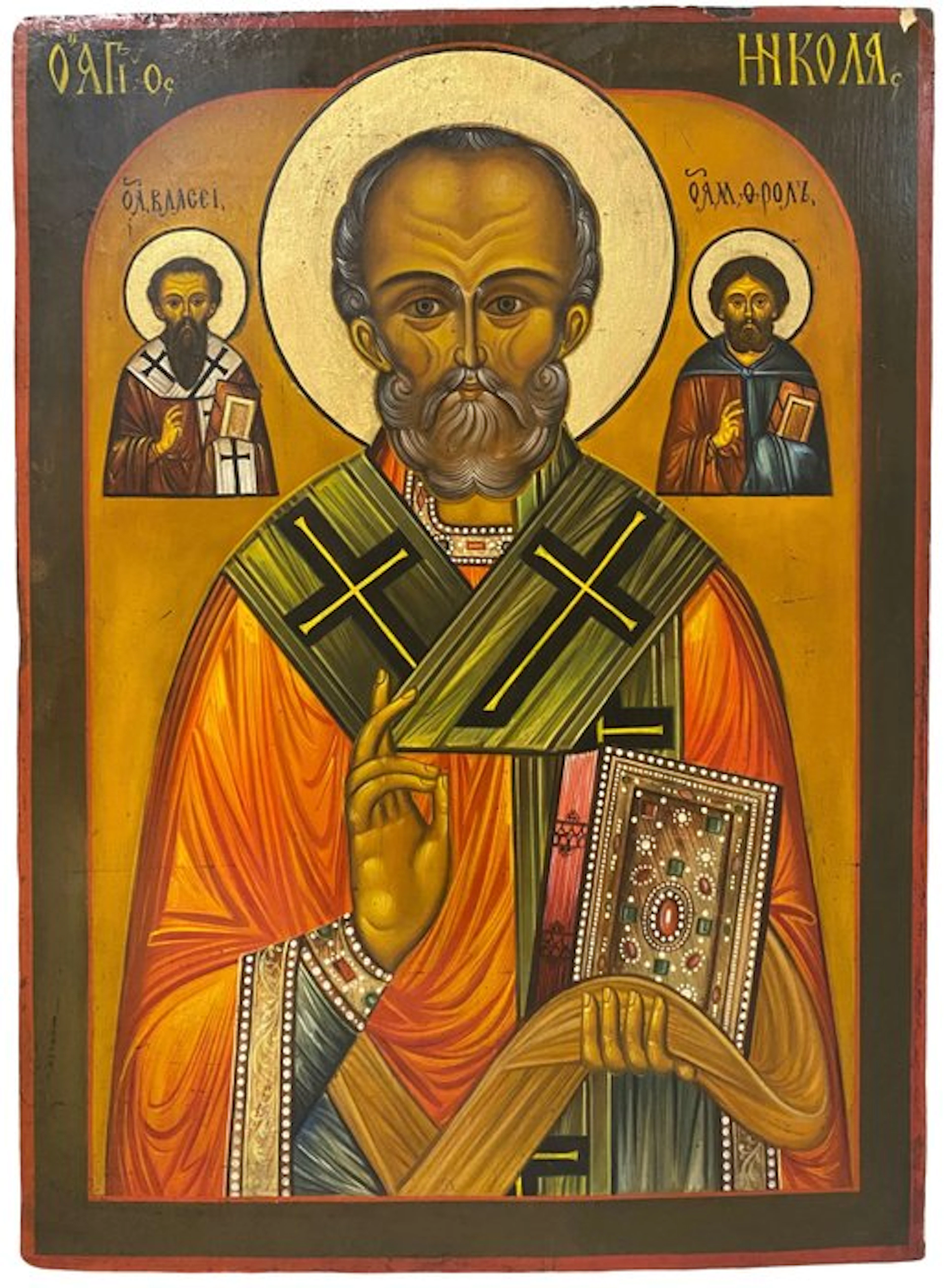 Icon - Nicholas the Wonderworker - Wood - Hand-painted - XL - 44 x 60.5 cm