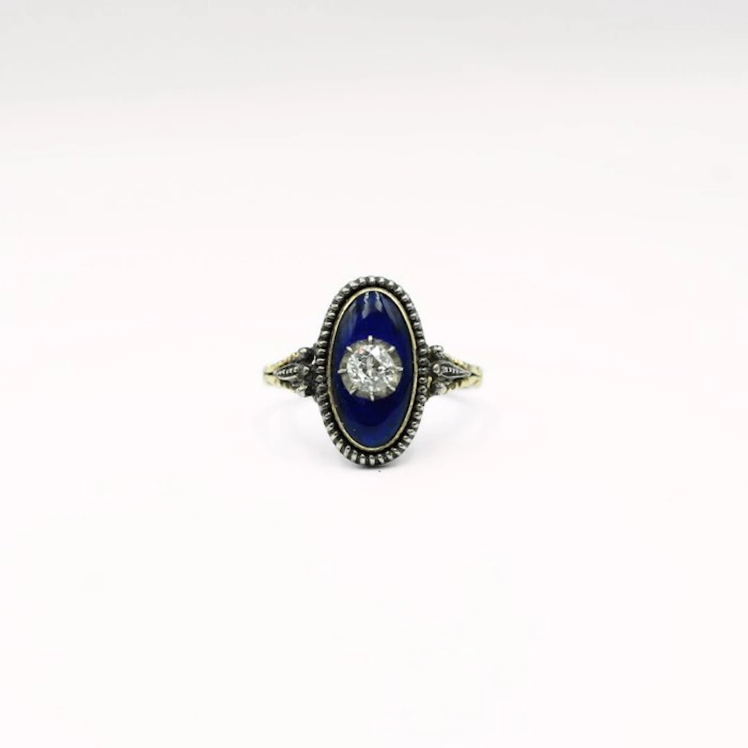 Ring - 14 kt. Yellow gold, Silver - Diamond