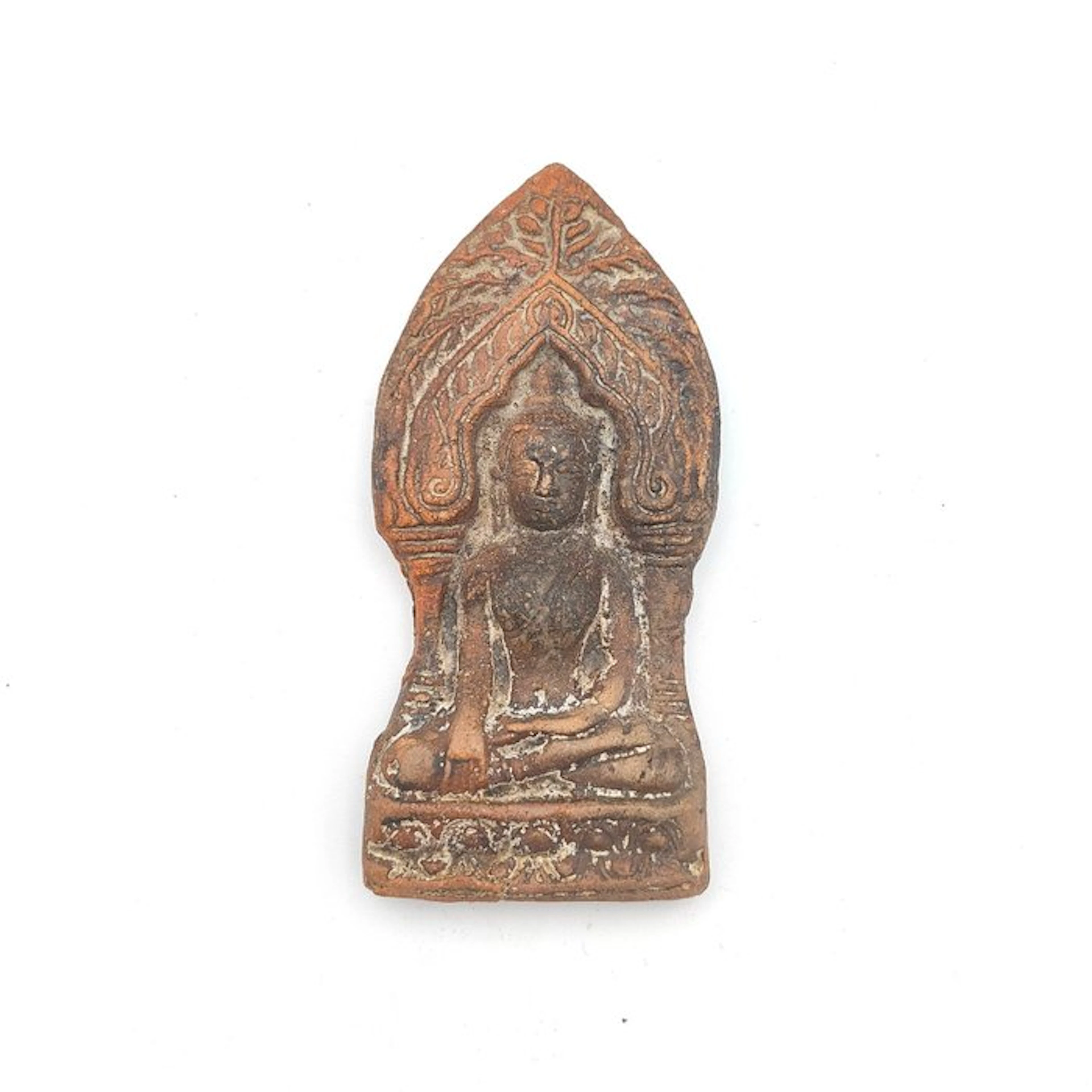 Ancient Indochinese Terracotta Sitting Buddha Votive Bead Plaque - 95 mm