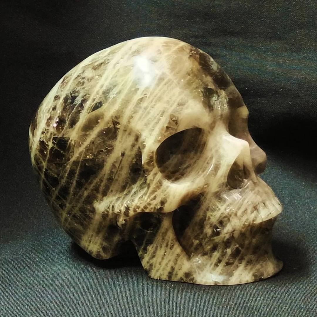 Hand-carved crystal human skull Smoked Quartz...
