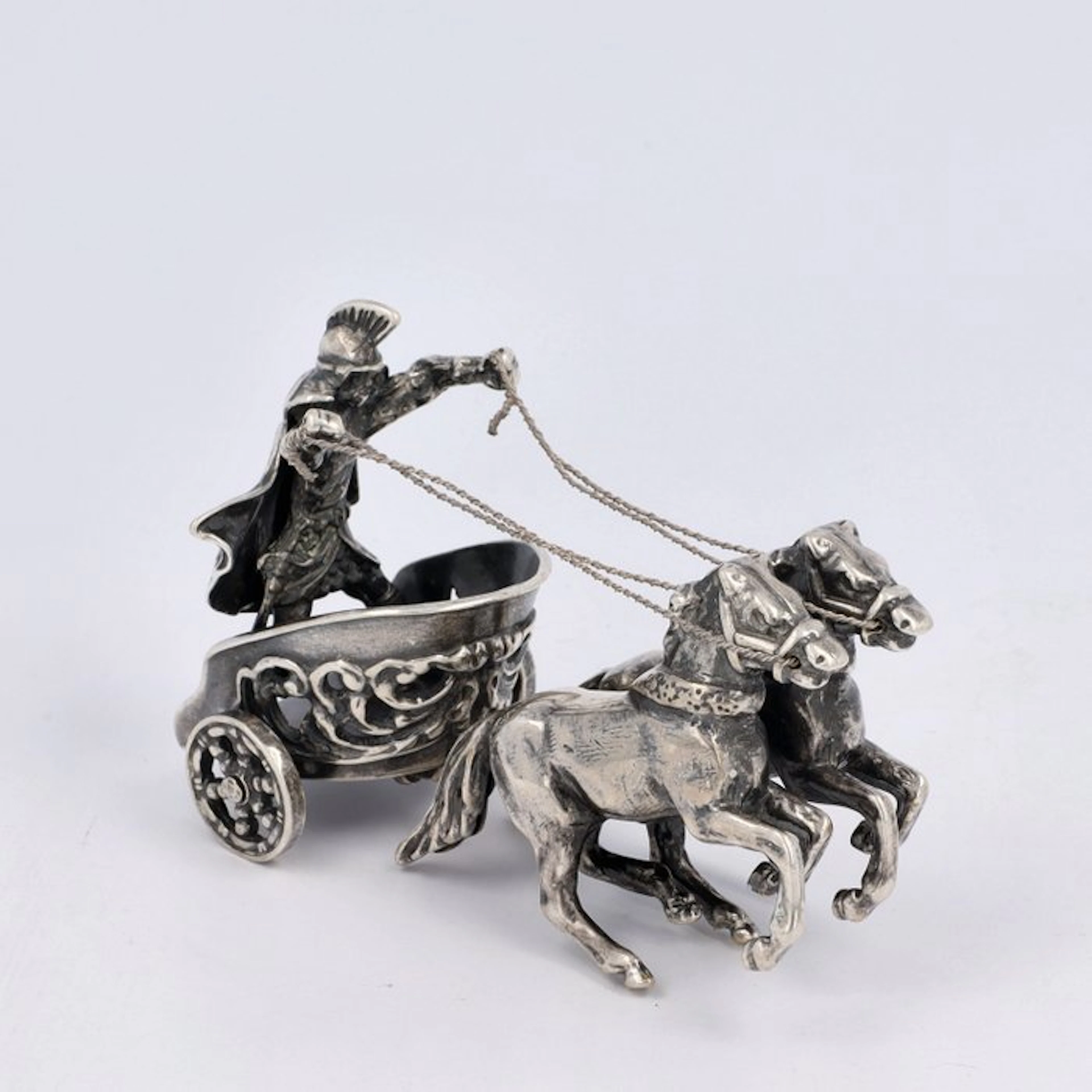 J. Weeda - Biga (chariot) met 2 steigerende paarden - Figurine - .835 silver