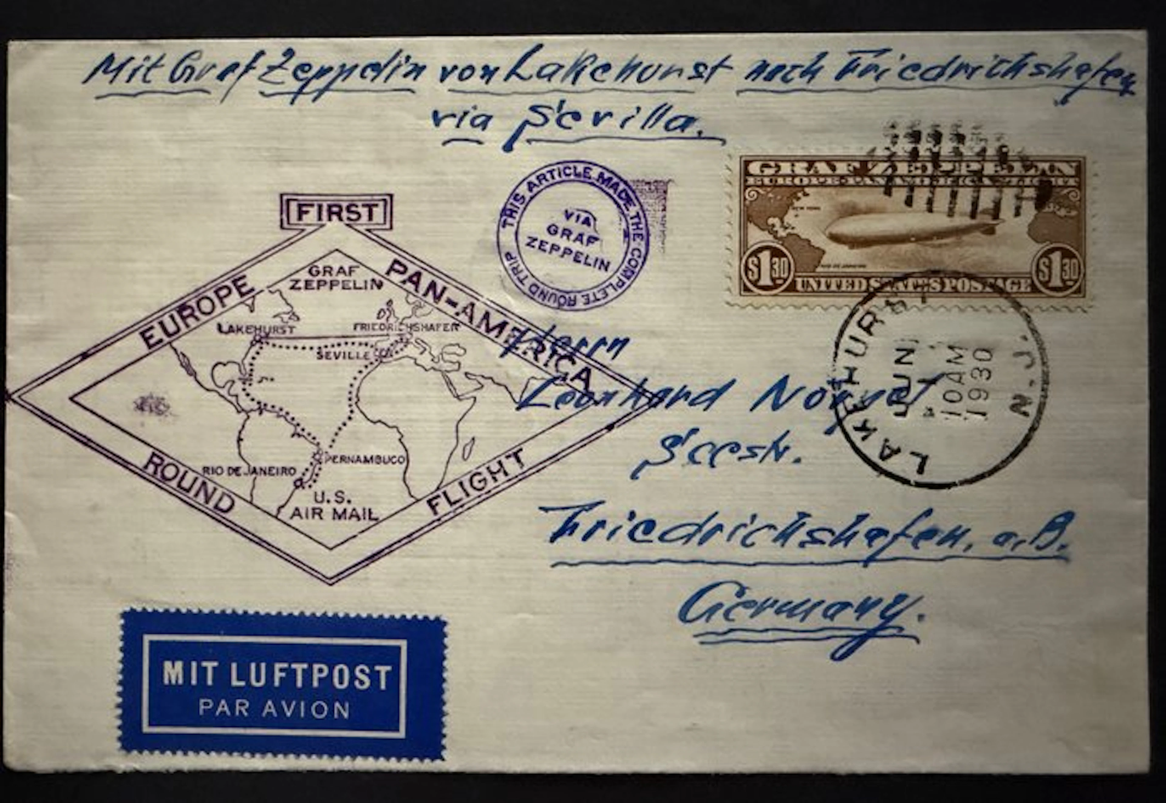 United States 1930 - Graf Zeppelin LZ127: 1st South...