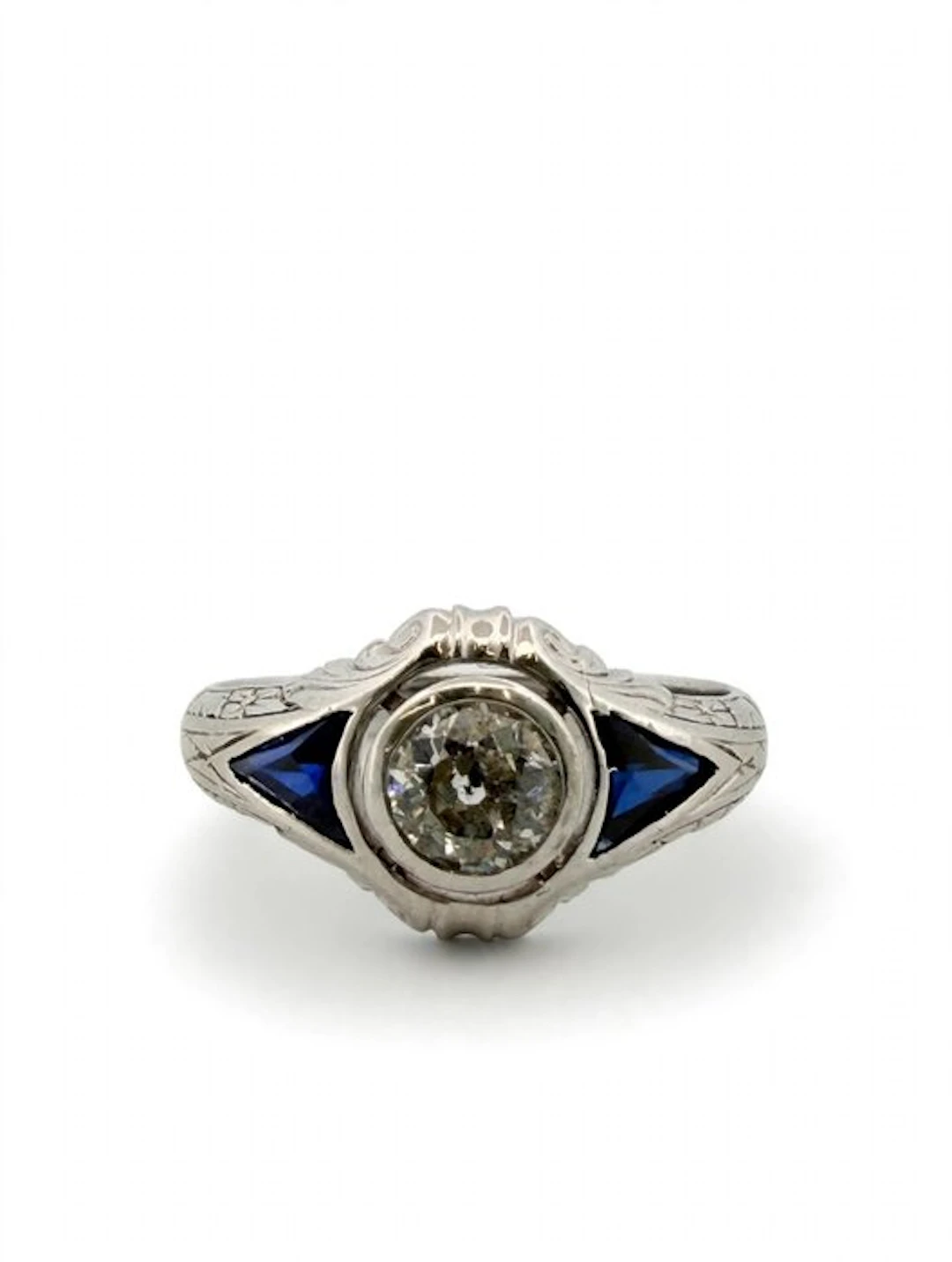 Ring - 18 kt. White gold Diamond (Natural) - Sapphire