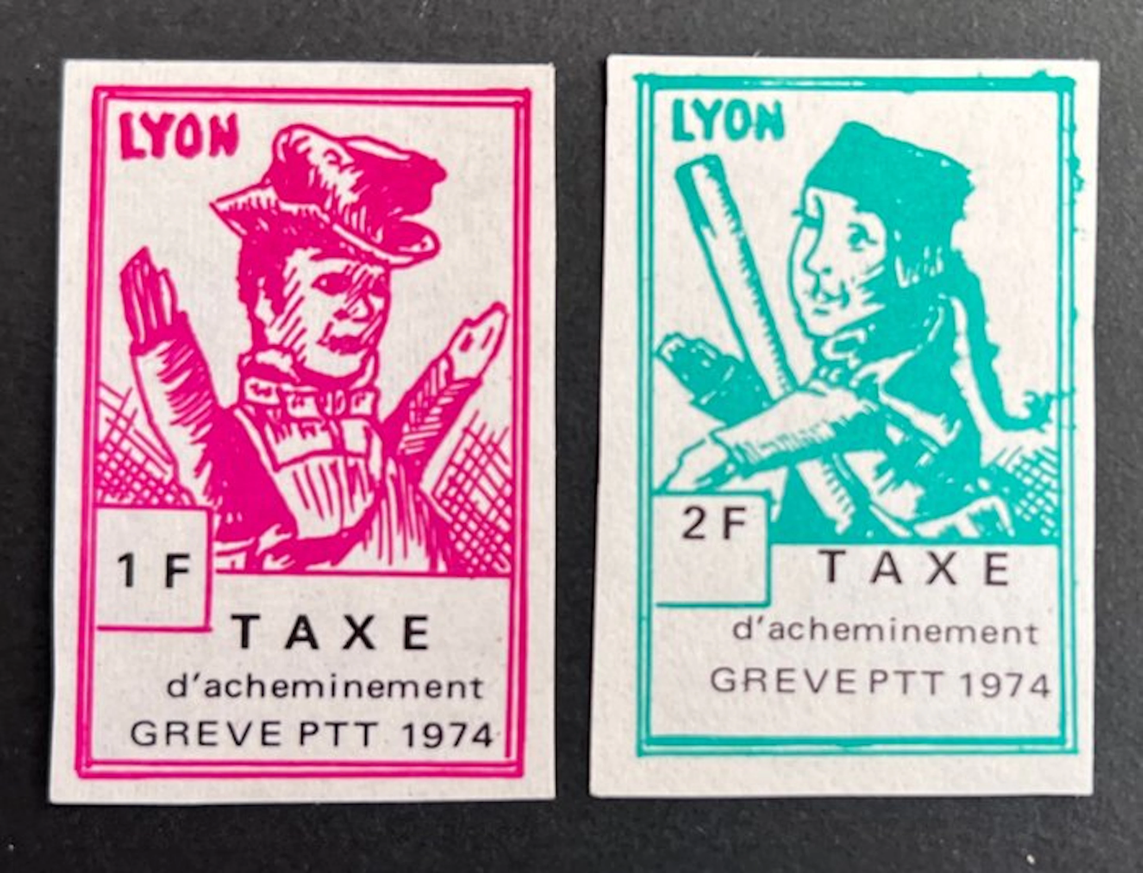France 1974 - France stamps Strike Lyon delivery charge PTT rare - Maury 34-35
