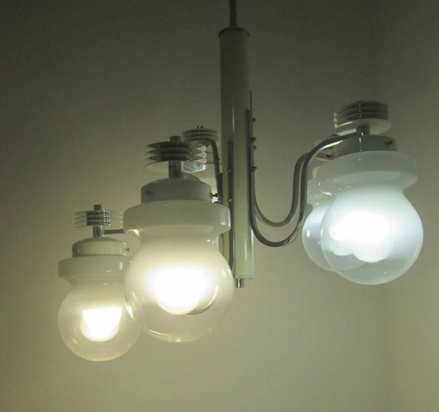 Hanging lamp - Space Age - Glass, Metal - Five-light chandelier