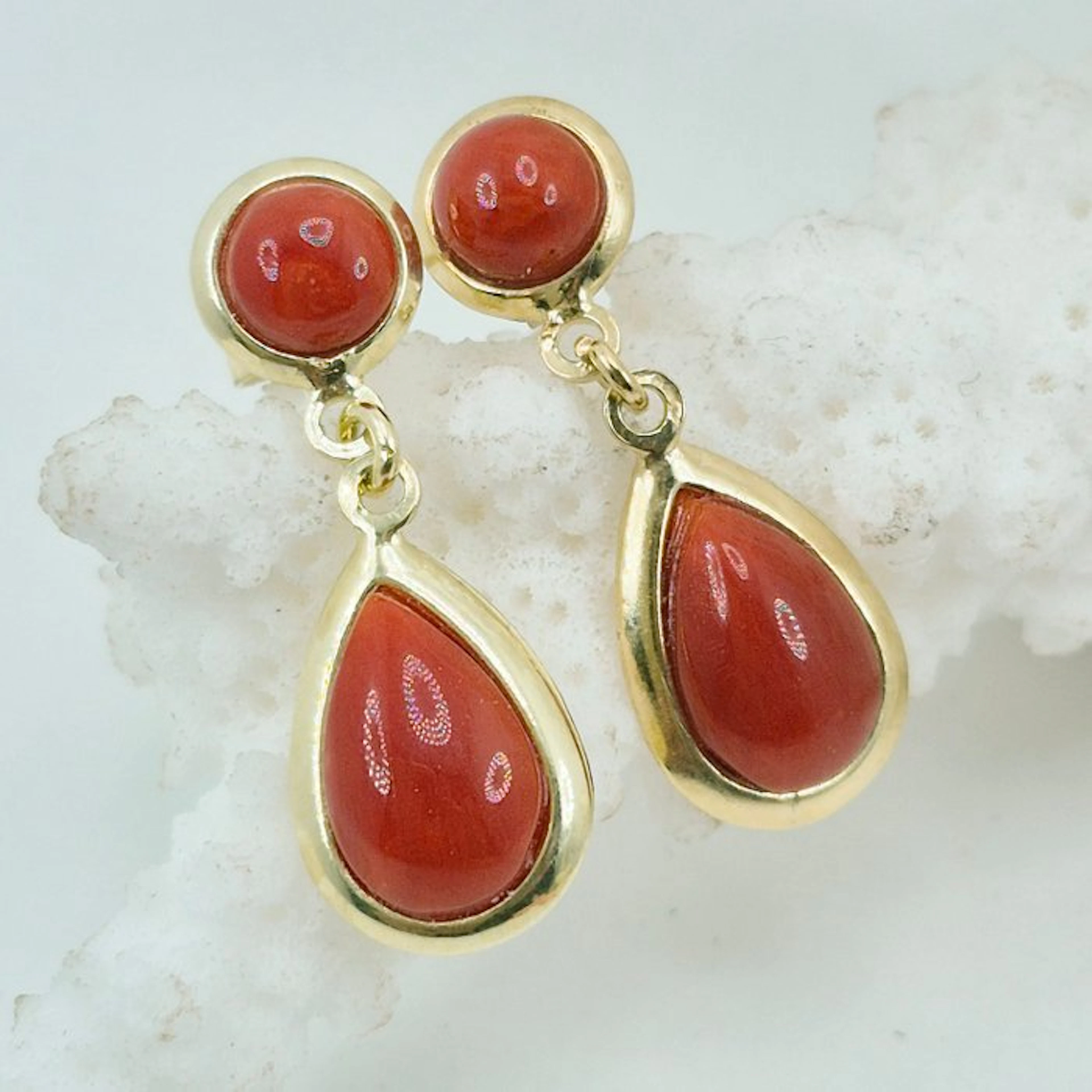 Coral - Silver, Gold-plated, No Reserve - Earrings - CORALLO MEDITERRANEO