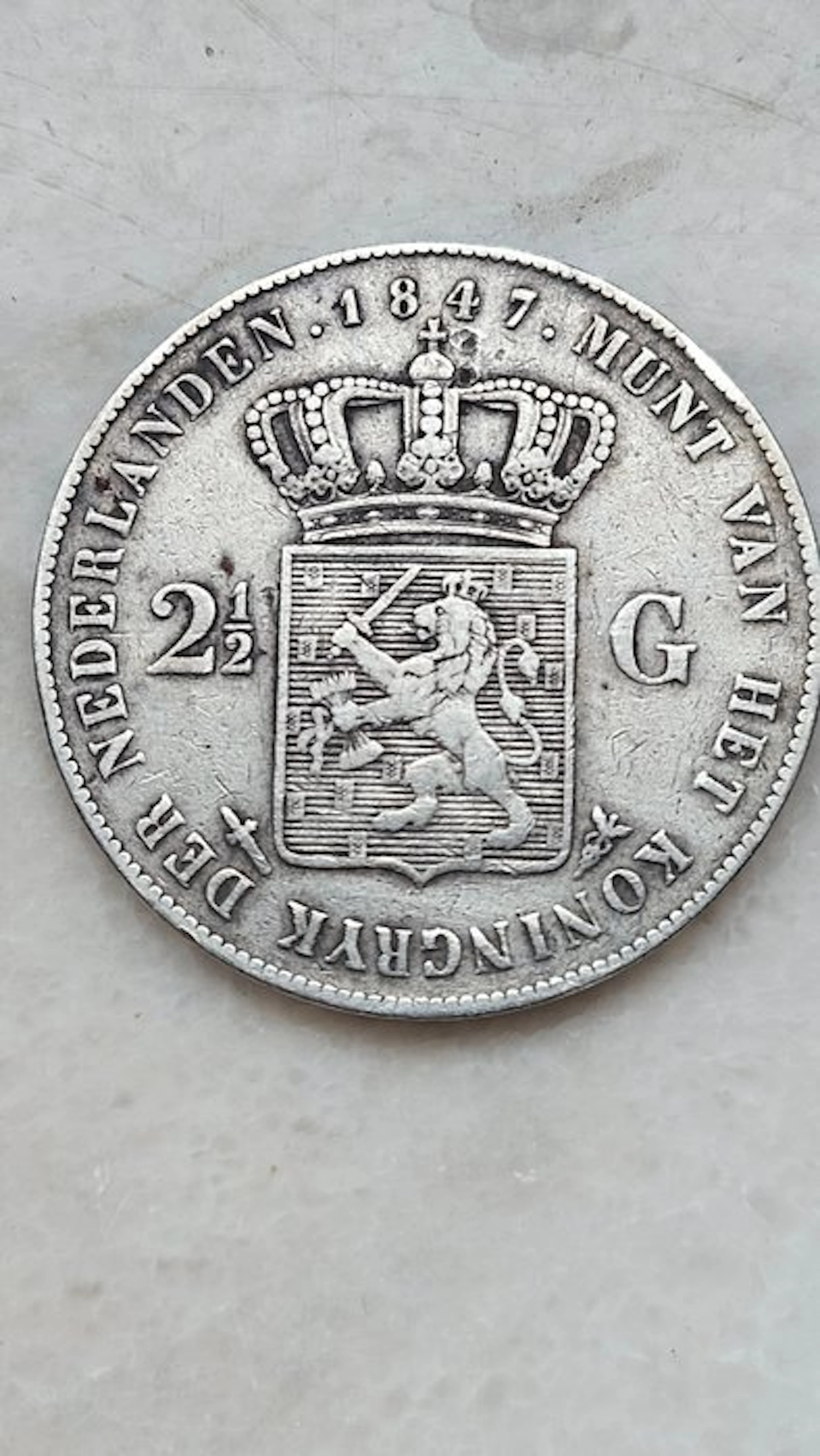 Netherlands. Willem II. 2 1/2 Gulden 1847 (No reserve price)