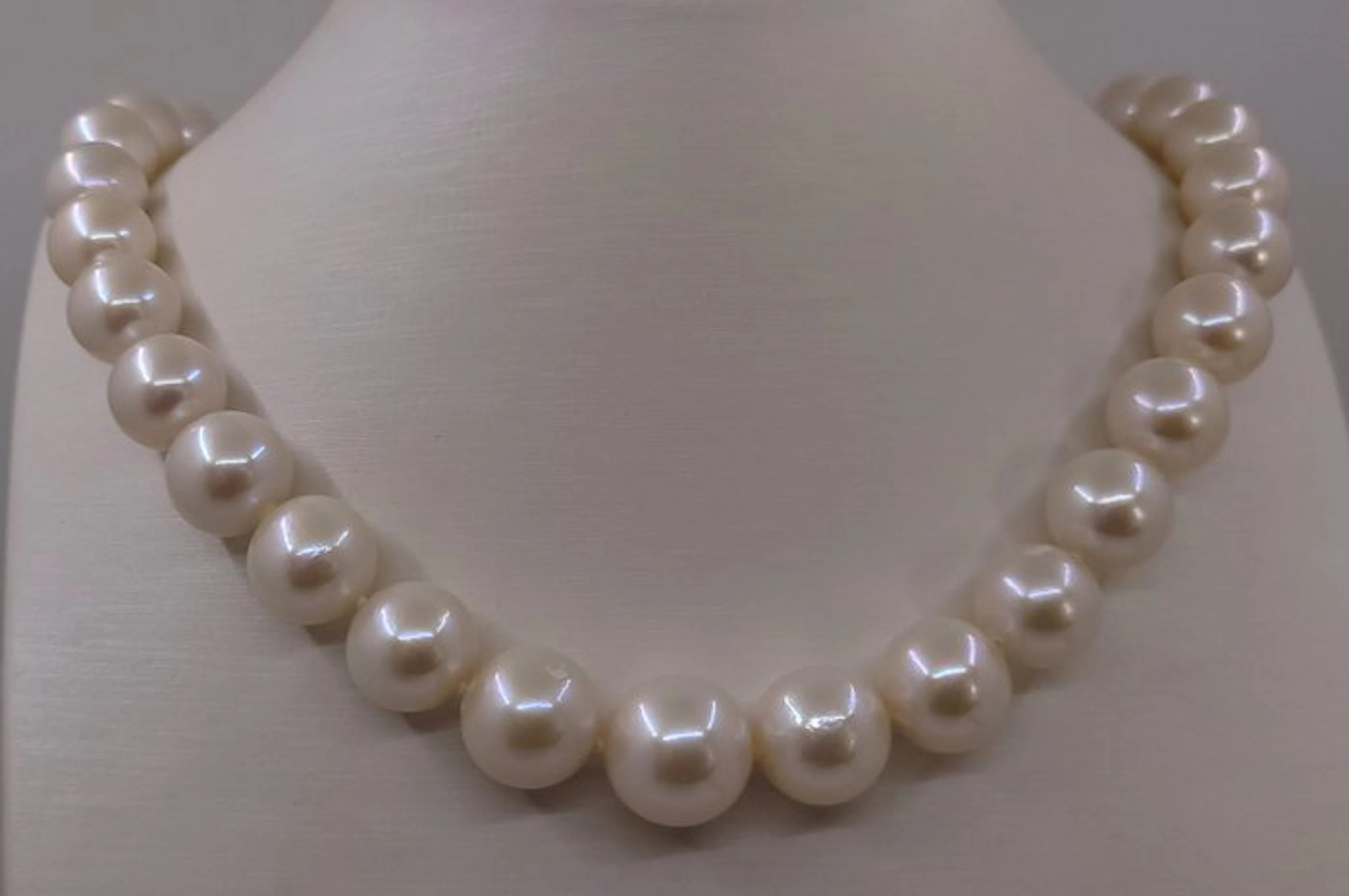 Necklace Huge Size - 12x15mm Round White Edison Pearls, Silver