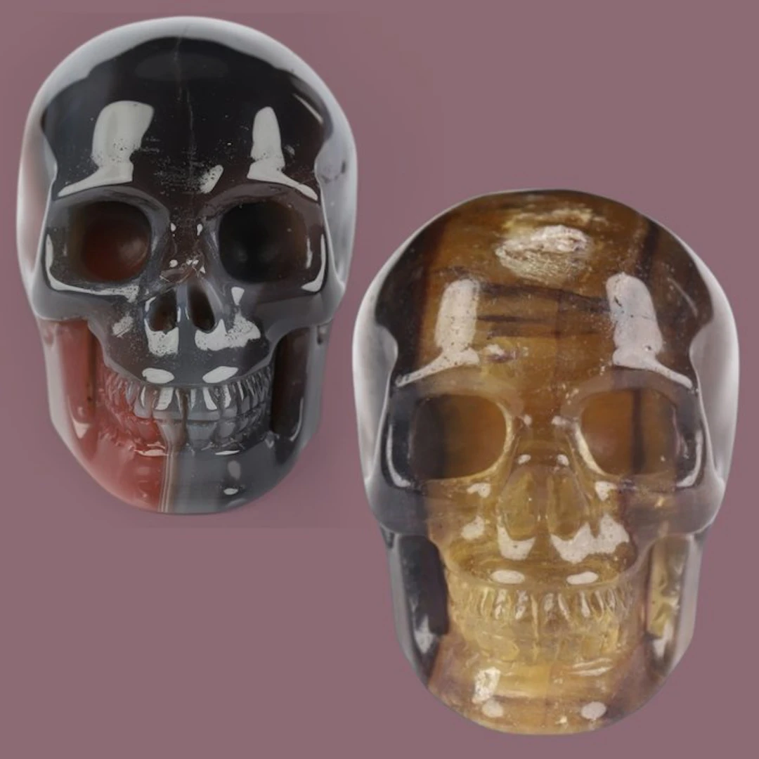 Skull Lot: Fluorite 112 g + Mozambique Agate 66 g –...