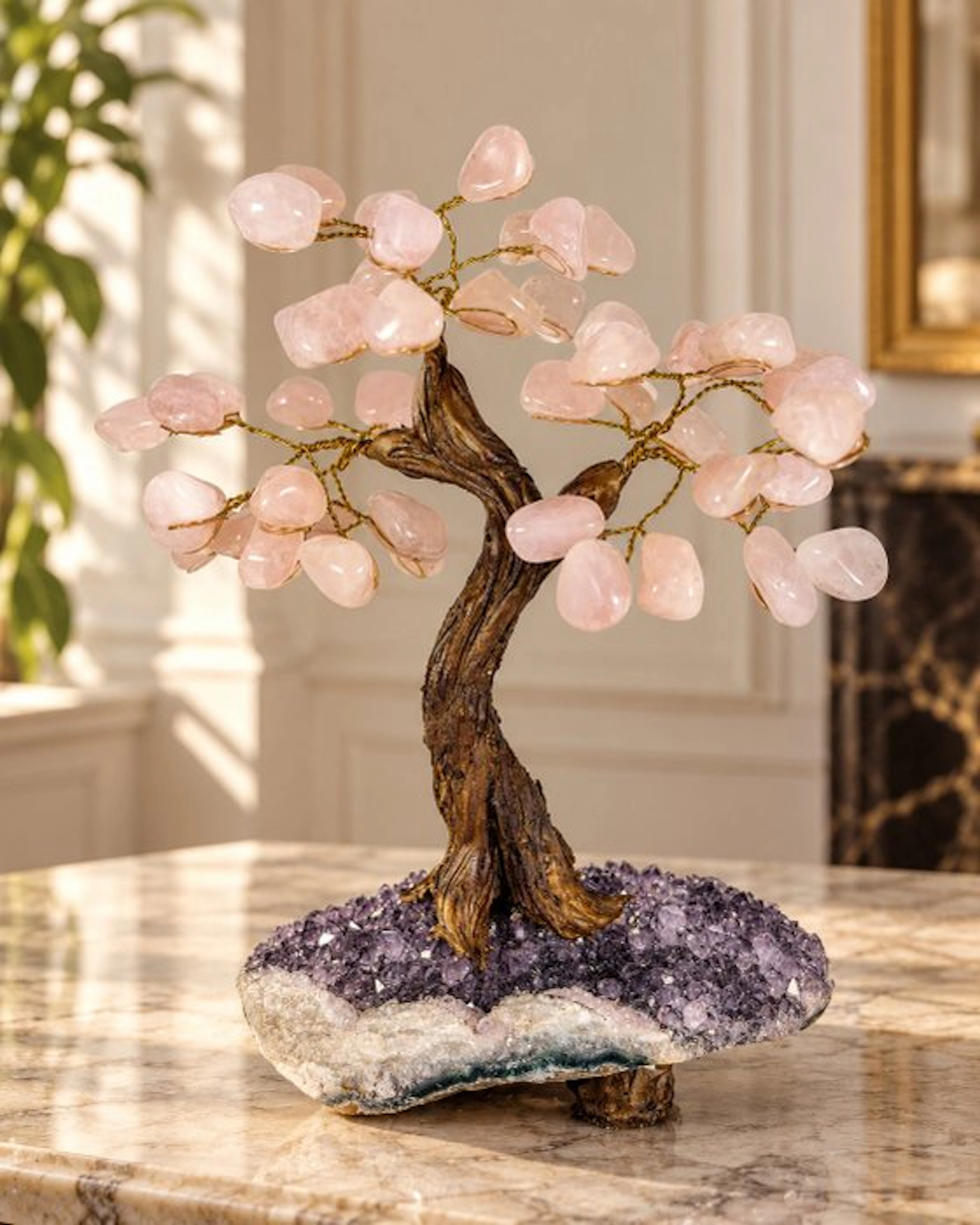 Beautiful rose quartz on an amethyst geode – Rose quartz...