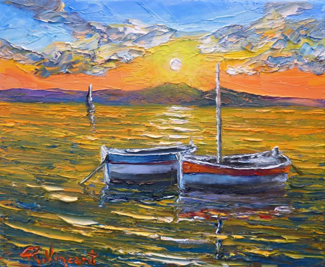 R. Vincent (1954) - Barques au repos au Brusc en Provence...