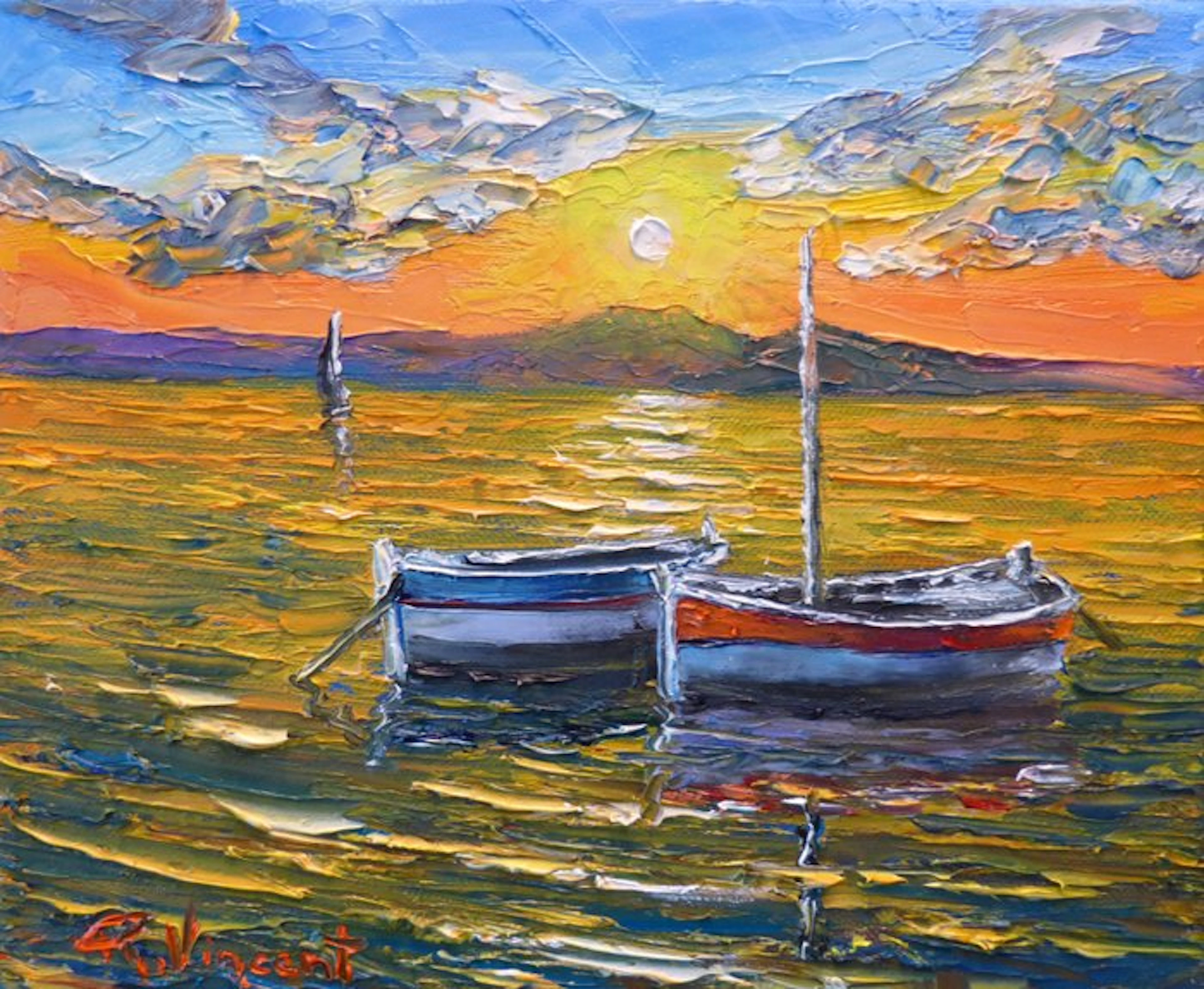 R. Vincent (1954) - Barques au repos au Brusc en Provence...