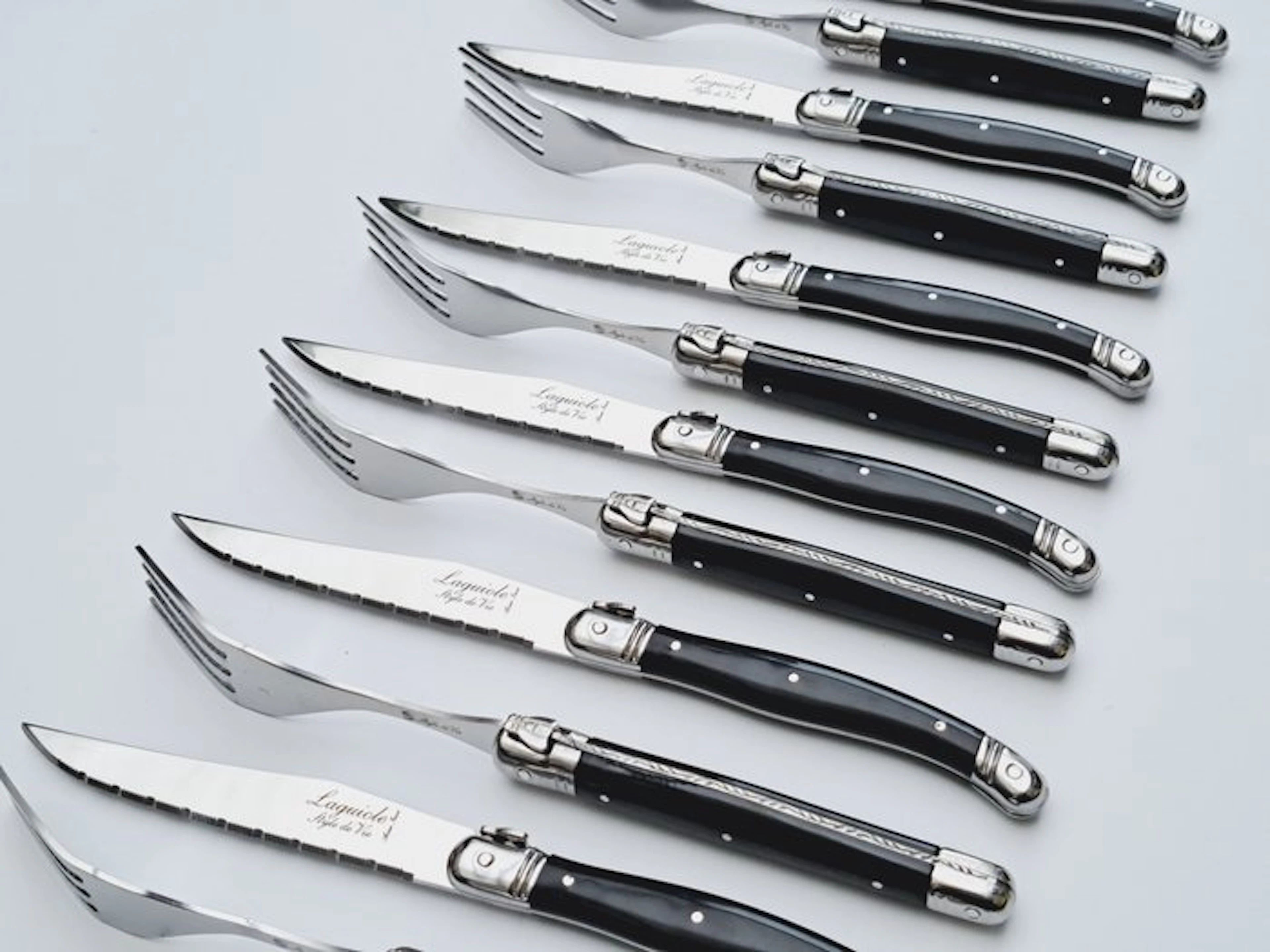 Laguiole - 6x Forks & 6x knives - Black - style de...