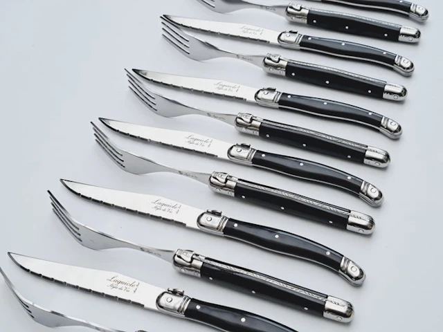 Laguiole - 6x Forks & 6x knives - Black - style de...