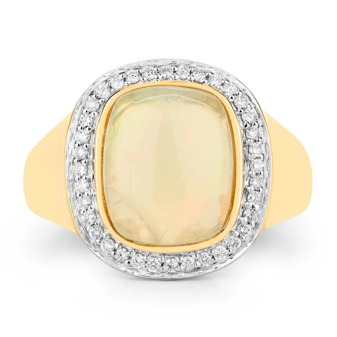 Ring - 14 kt. Yellow gold - 2.40ct. tw. Opal - Diamond - Certified Gold Jewelry