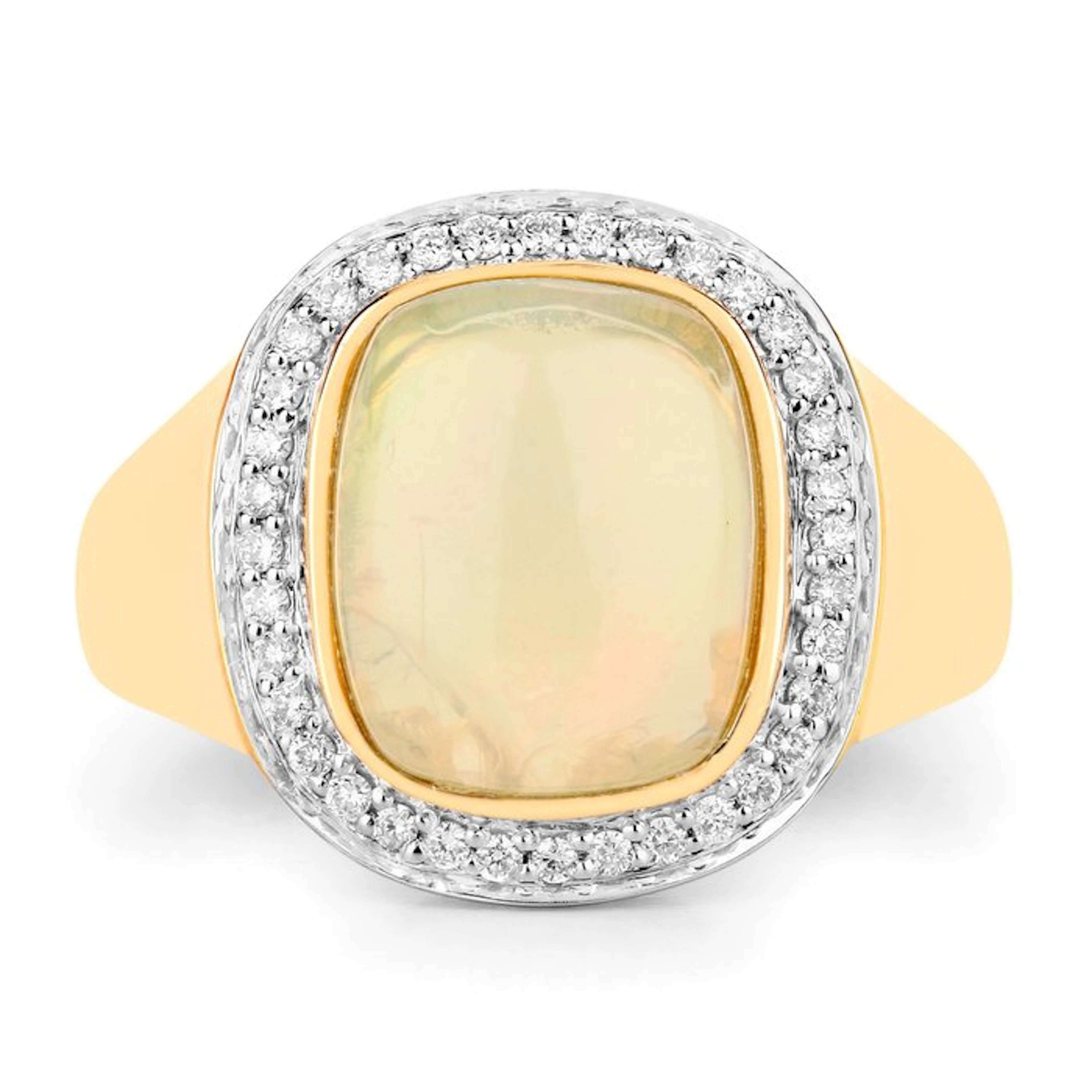 Ring - 14 kt. Yellow gold - 2.40ct. tw. Opal - Diamond - Certified Gold Jewelry