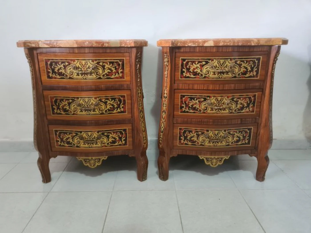 Nightstand (2) - Wood, Marble, Bronze