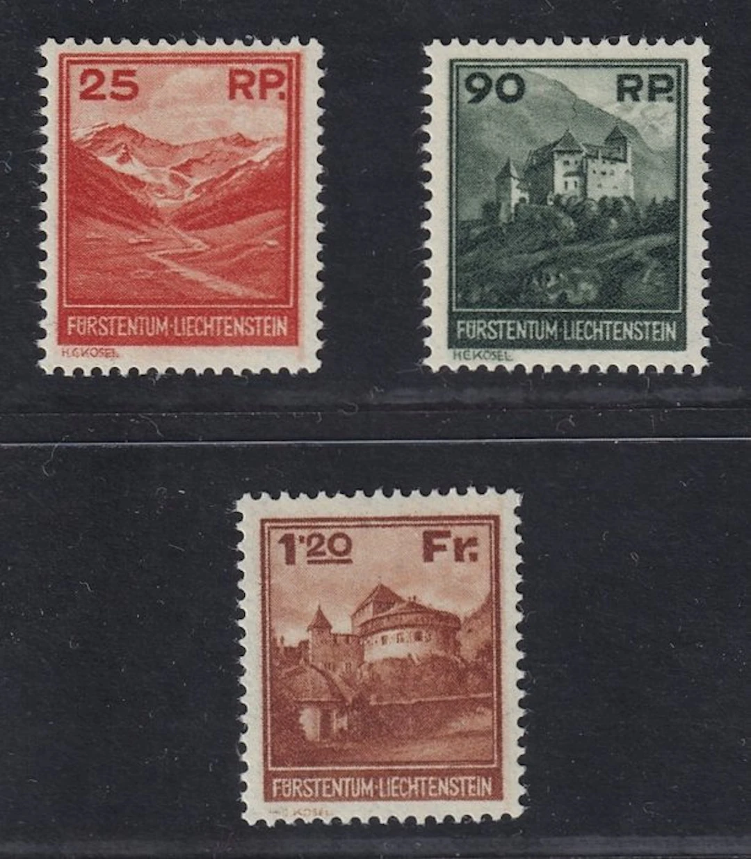 Liechtenstein 1933 - LIECHTENSTEIN 119-21 ** Landschaften Kleinformat