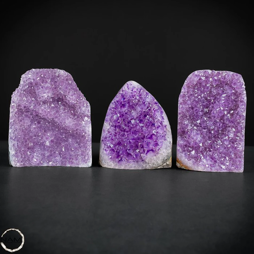 Exquisite amethyst druzy set – Three natural masterpieces...