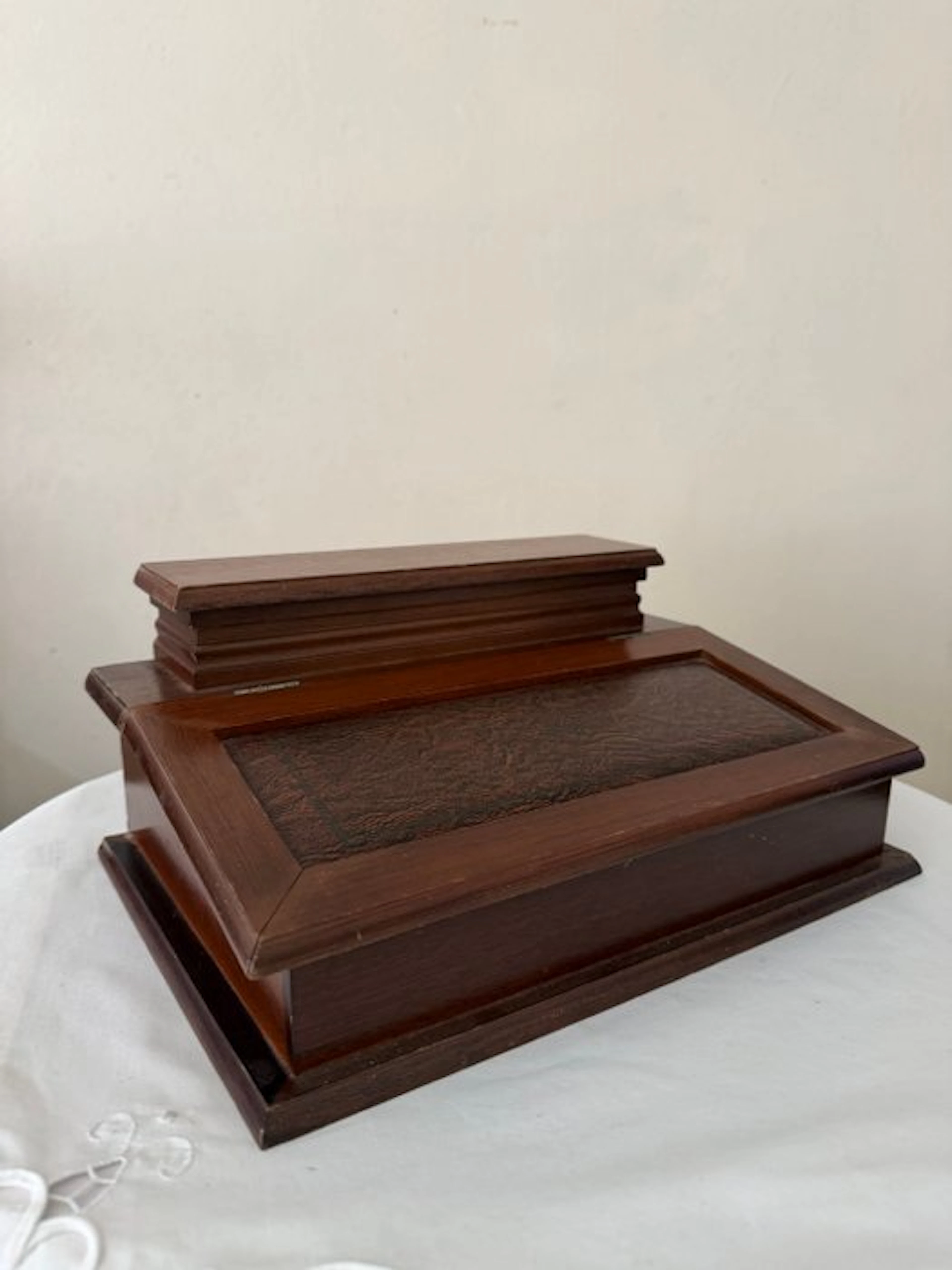 Box - Wood, Faux-leather - Double-lid desk box