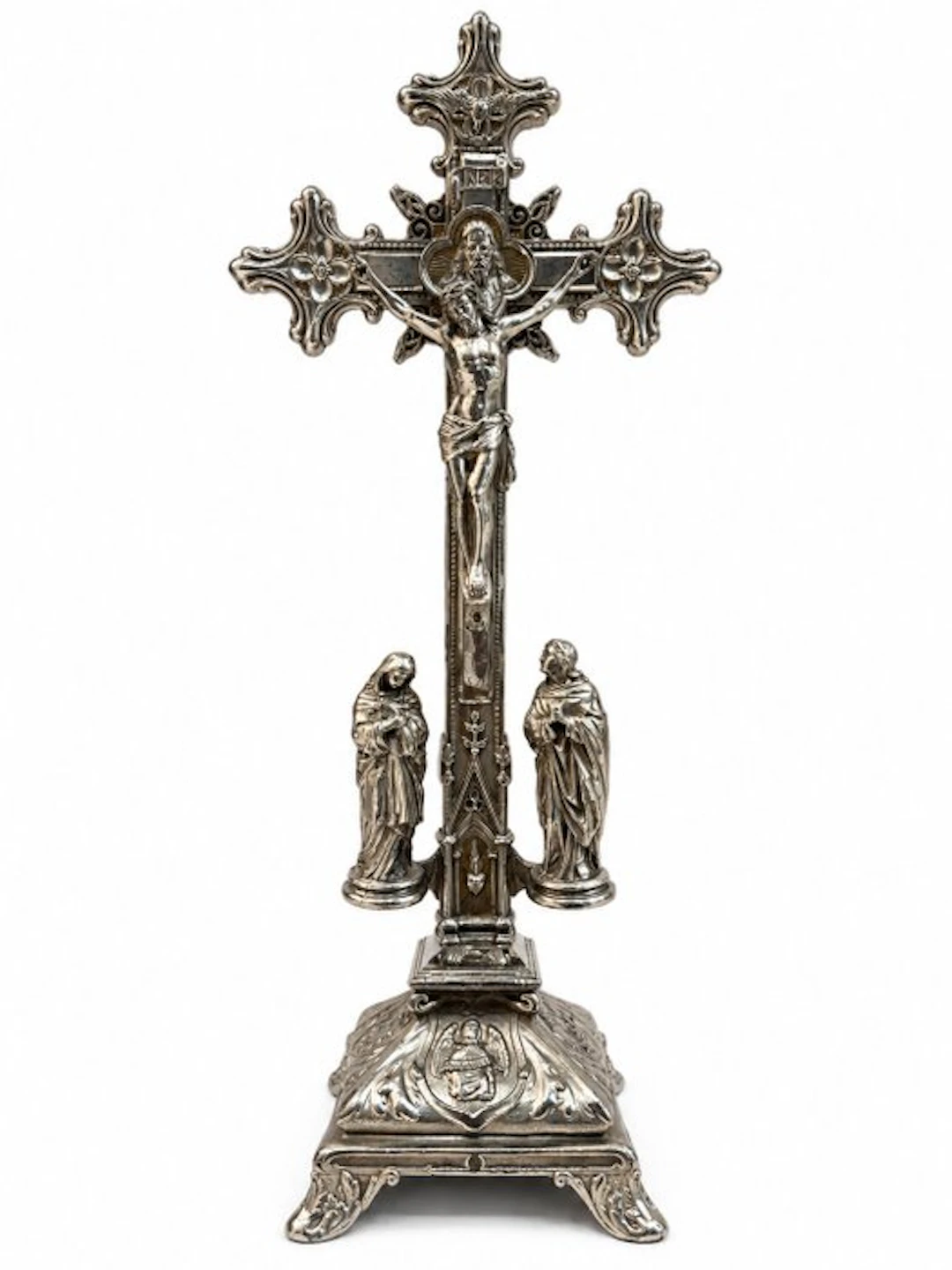 Baroque Crucifix - silvered metal - 1930-1940 - 45 cm