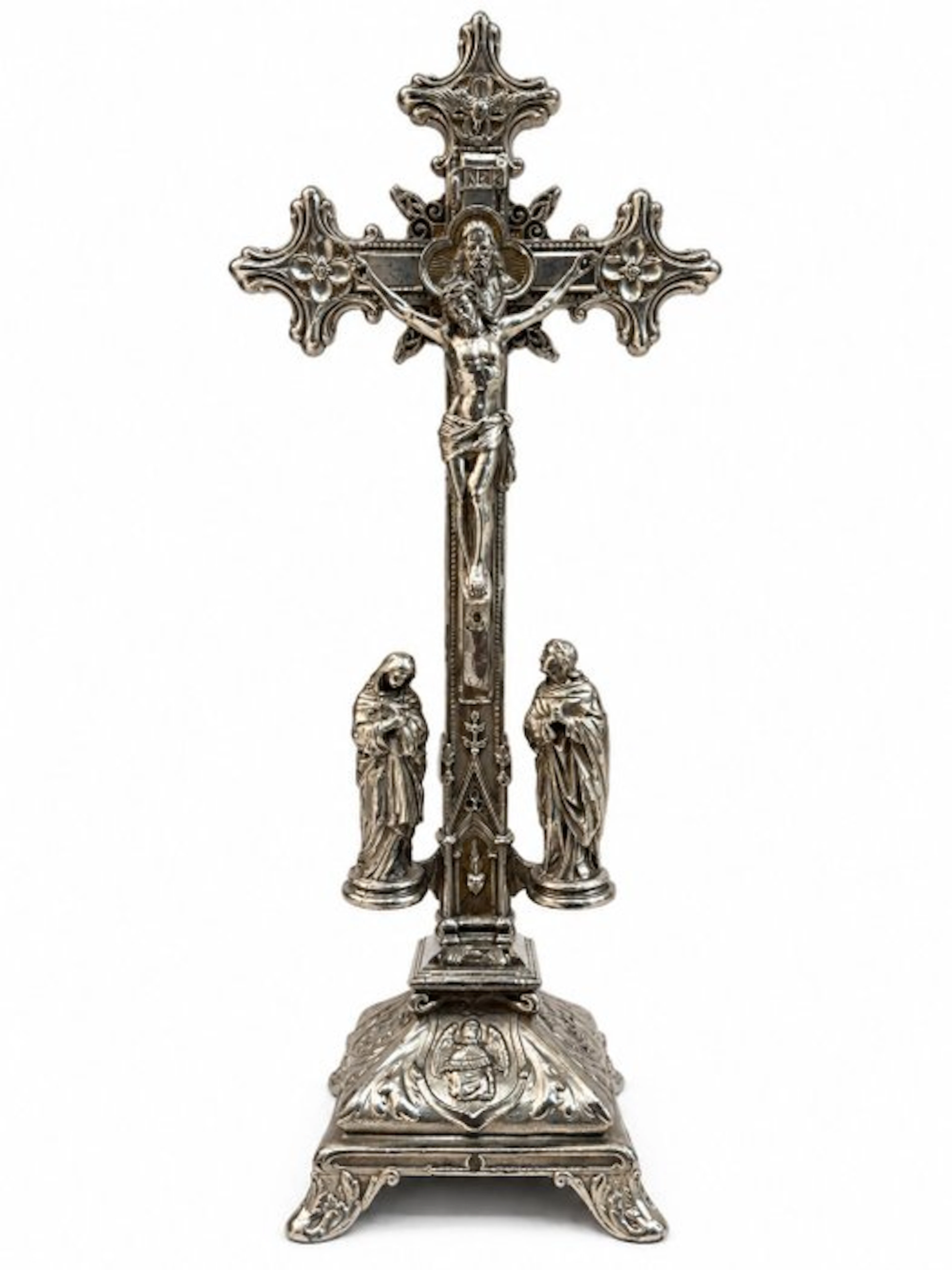 Baroque Crucifix - silvered metal - 1930-1940 - 45 cm