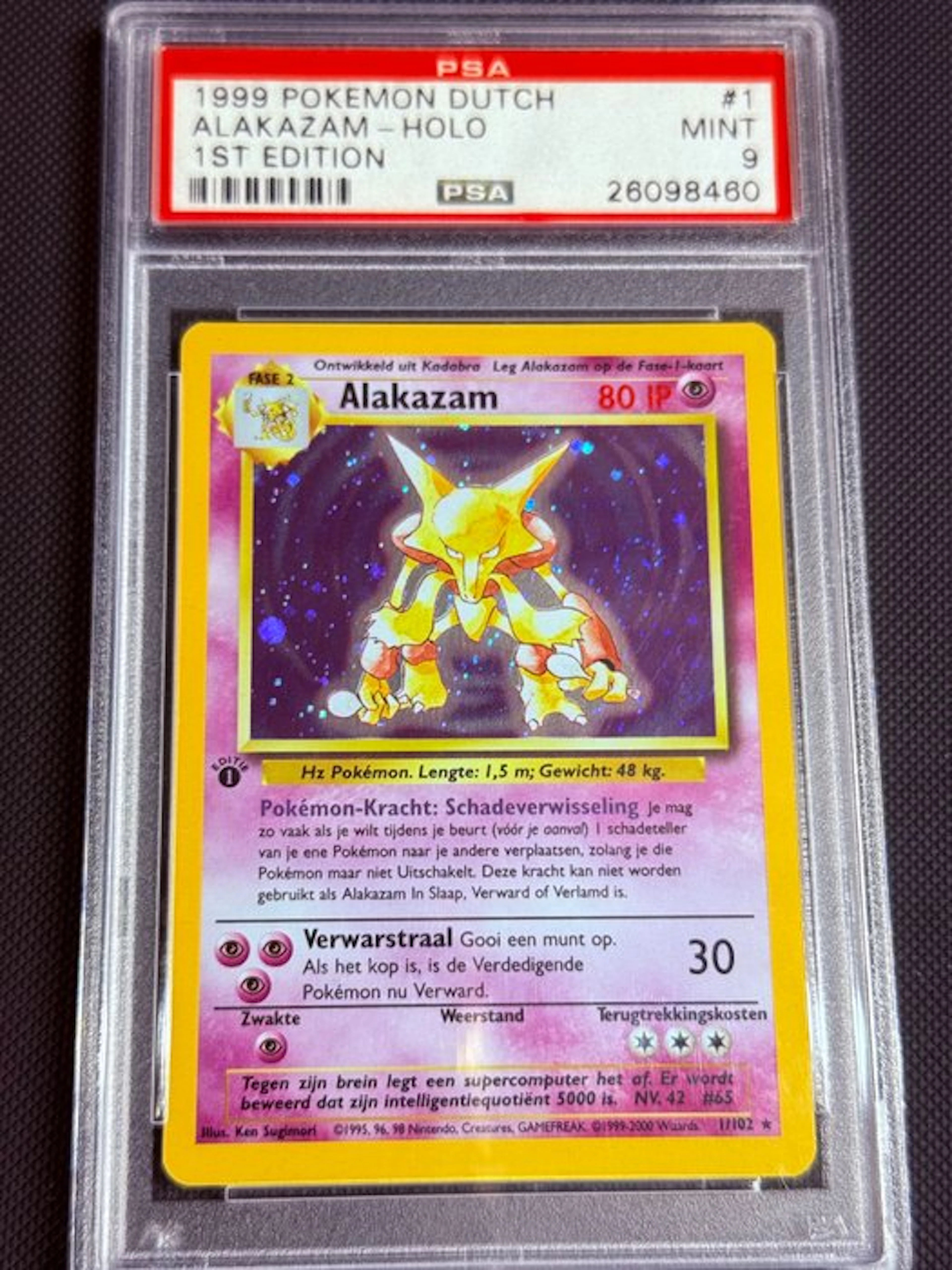Pokémon - 1 Graded card - Alakazam 1/102 Foil, First edition - PSA 9 - WOTC