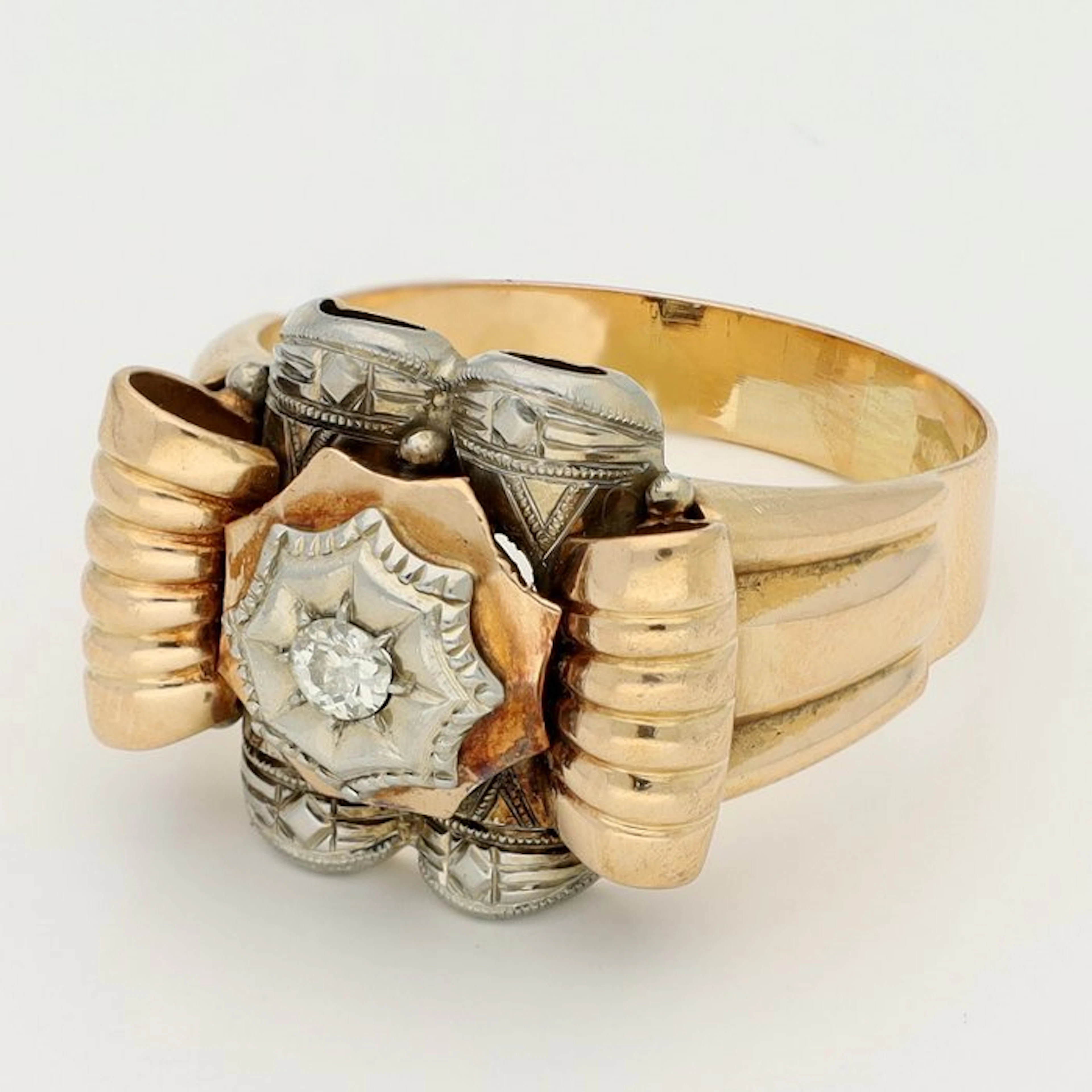 Ring - 18 kt. Rose gold, White gold Diamond (Natural) - tank ring
