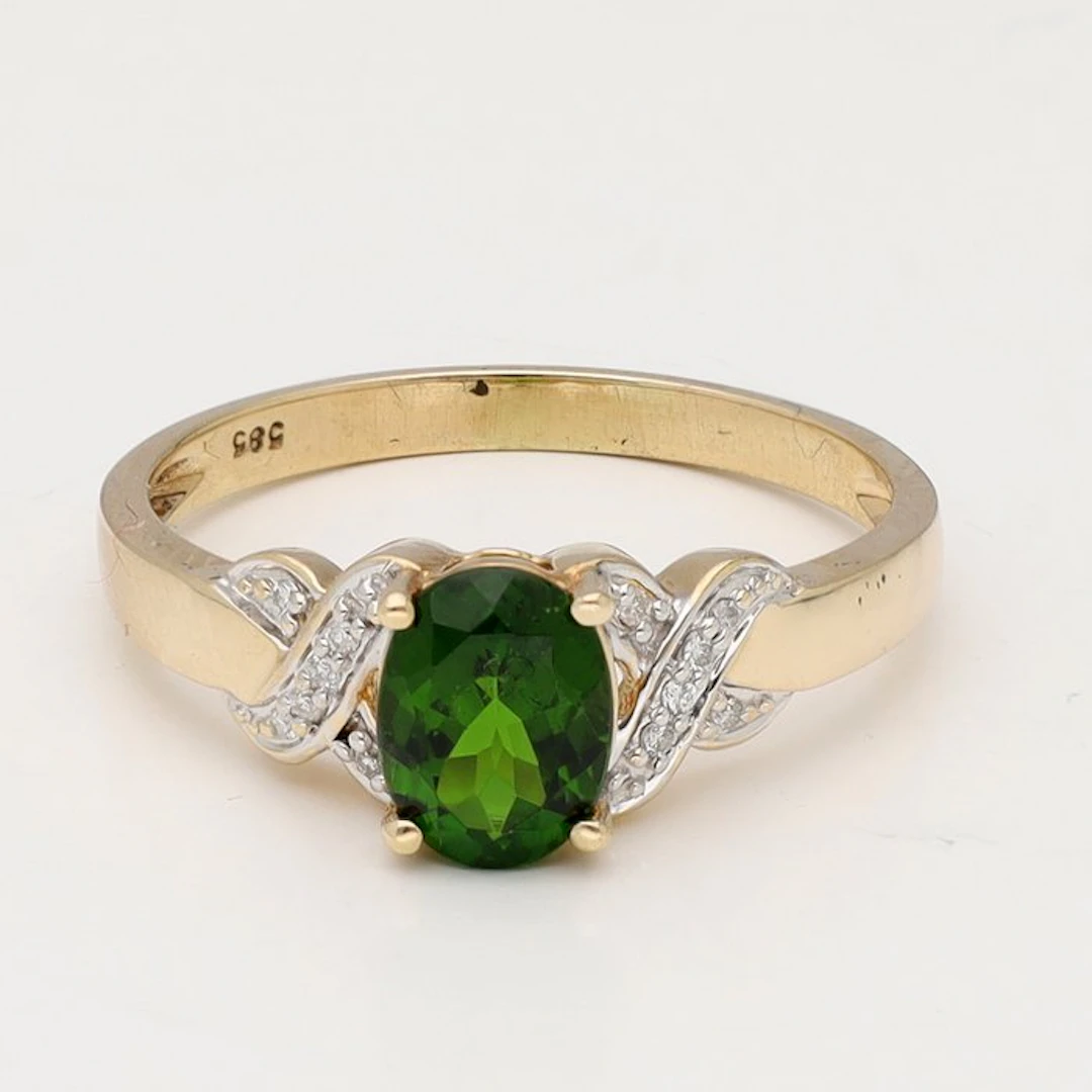 Ring - 14 kt. Yellow gold - 1.30ct. tw. Tourmaline - Diamond