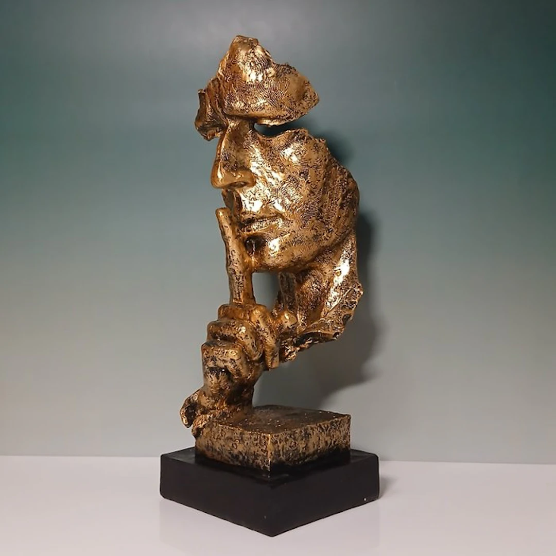 Sculpture, Le silence est d'or- Finition bronze - 35 cm - Resin