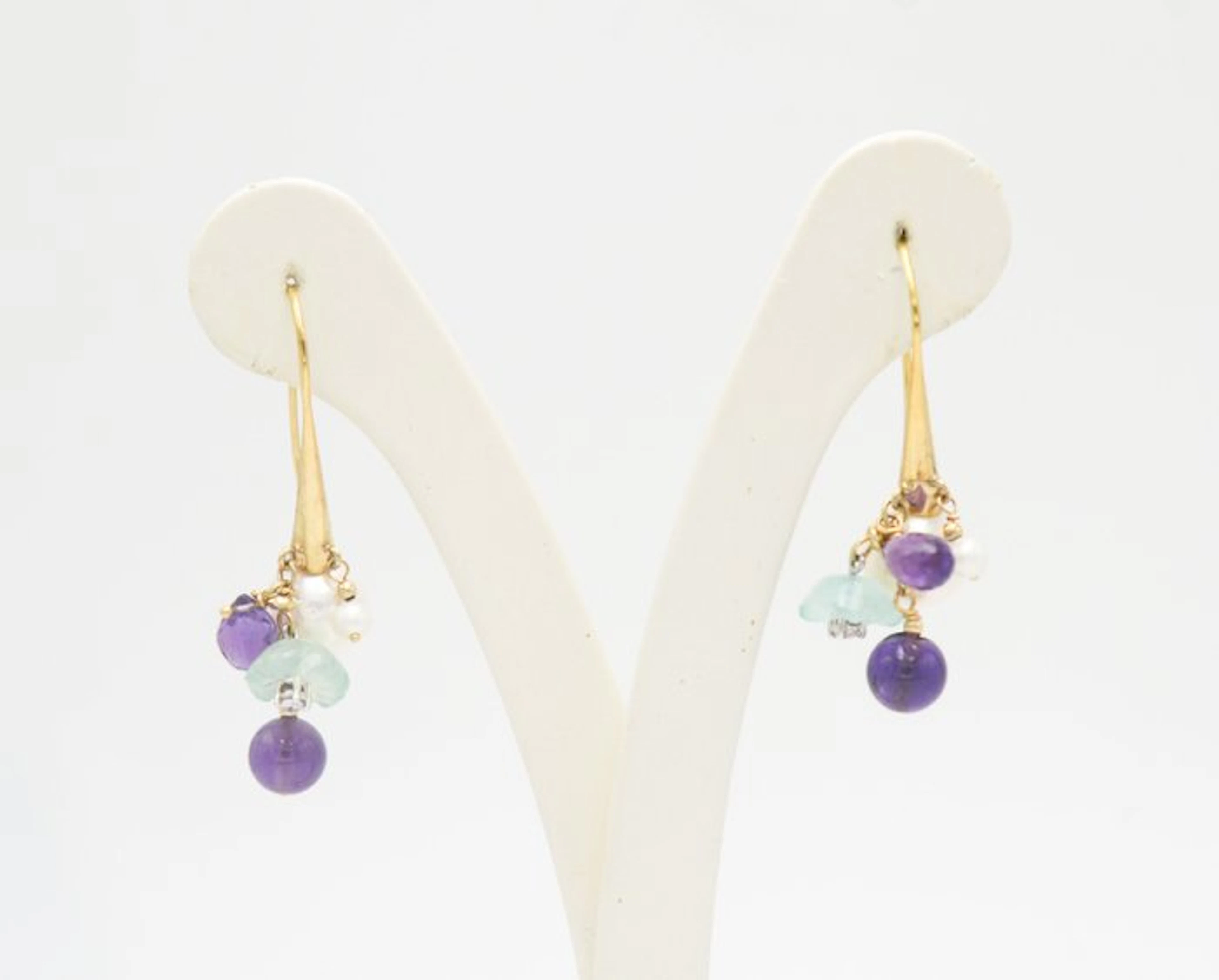 Earrings - 18 kt. Yellow gold Pearl - Amethyst